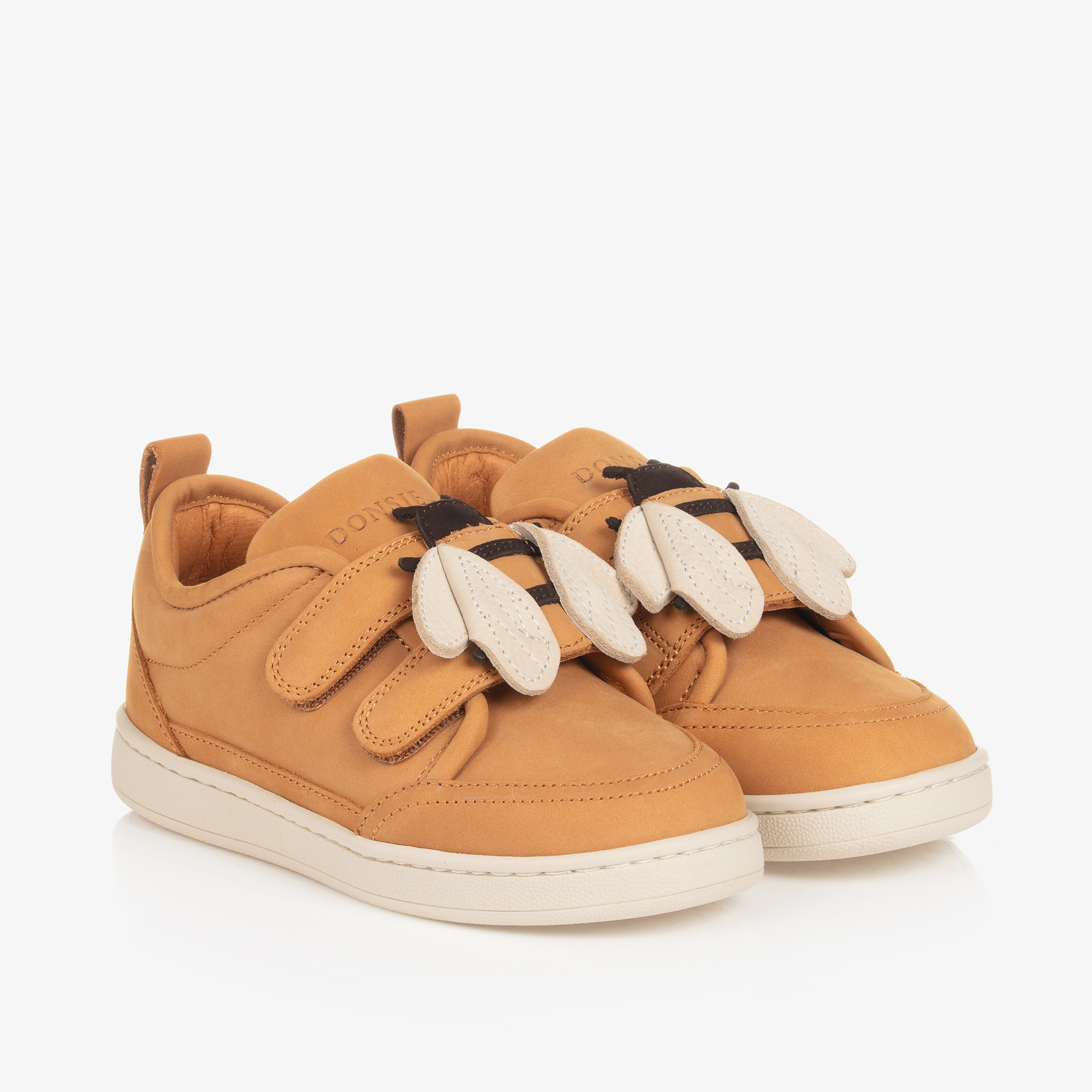 Donsje Tan Brown Leather Bee Velcro Trainers Childrensalon Outlet