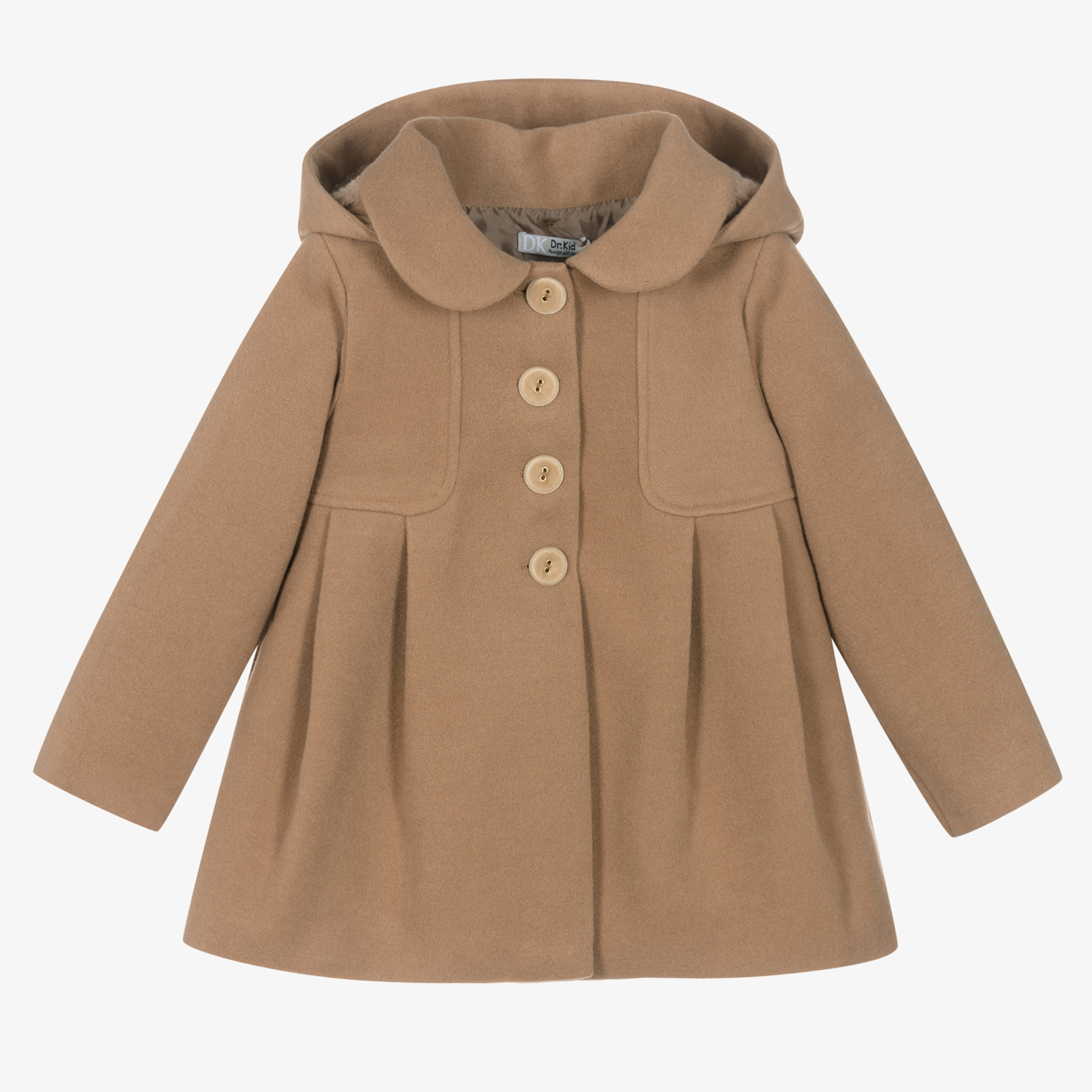 Kid Girls Beige Hooded Coat