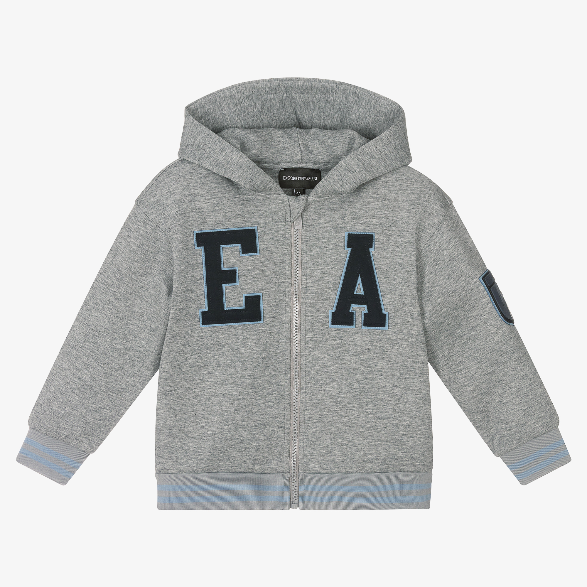 Emporio Armani - Boys Grey Hooded Zip-Up Top | Childrensalon Outlet