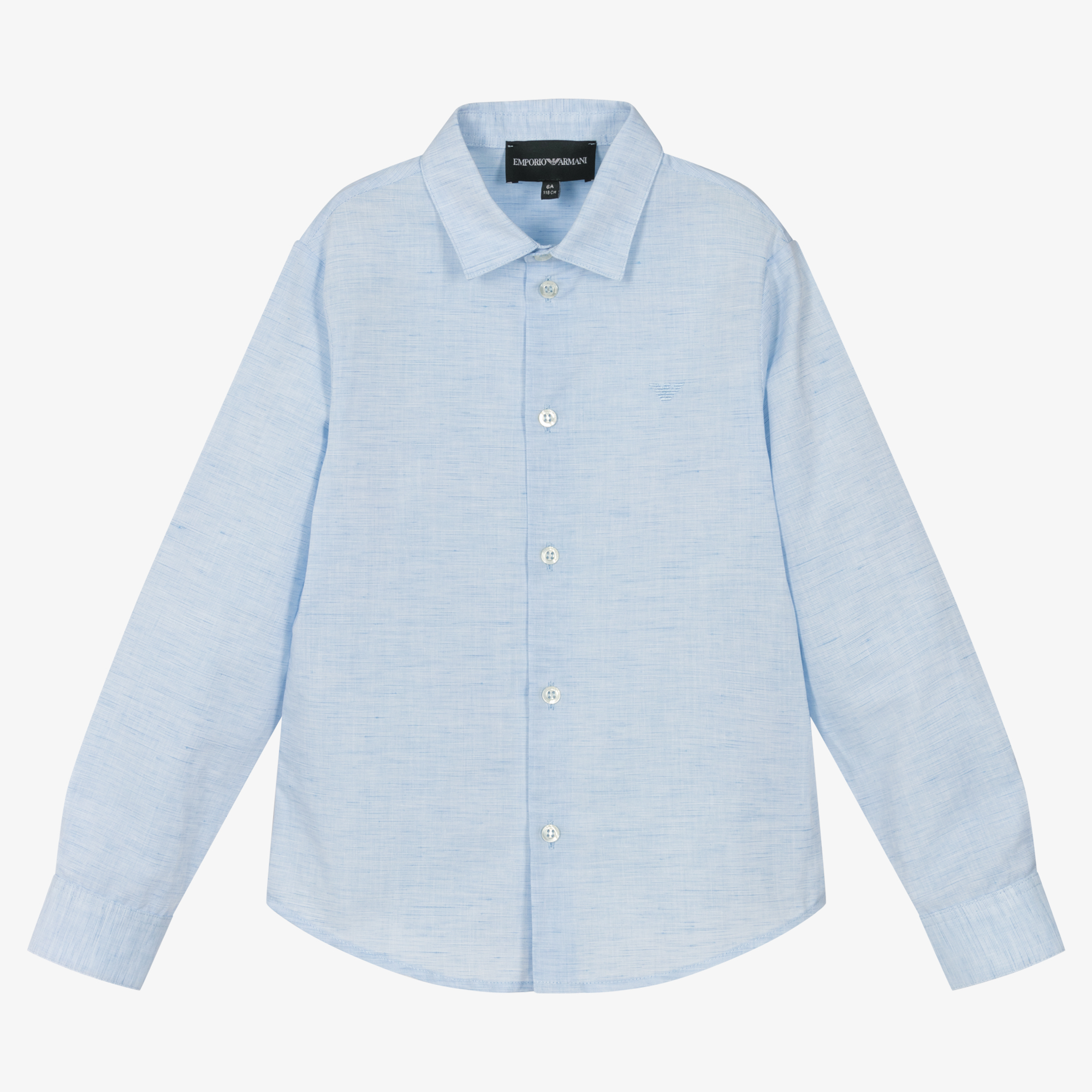Emporio Armani Boys Pale Blue Cotton Linen Shirt