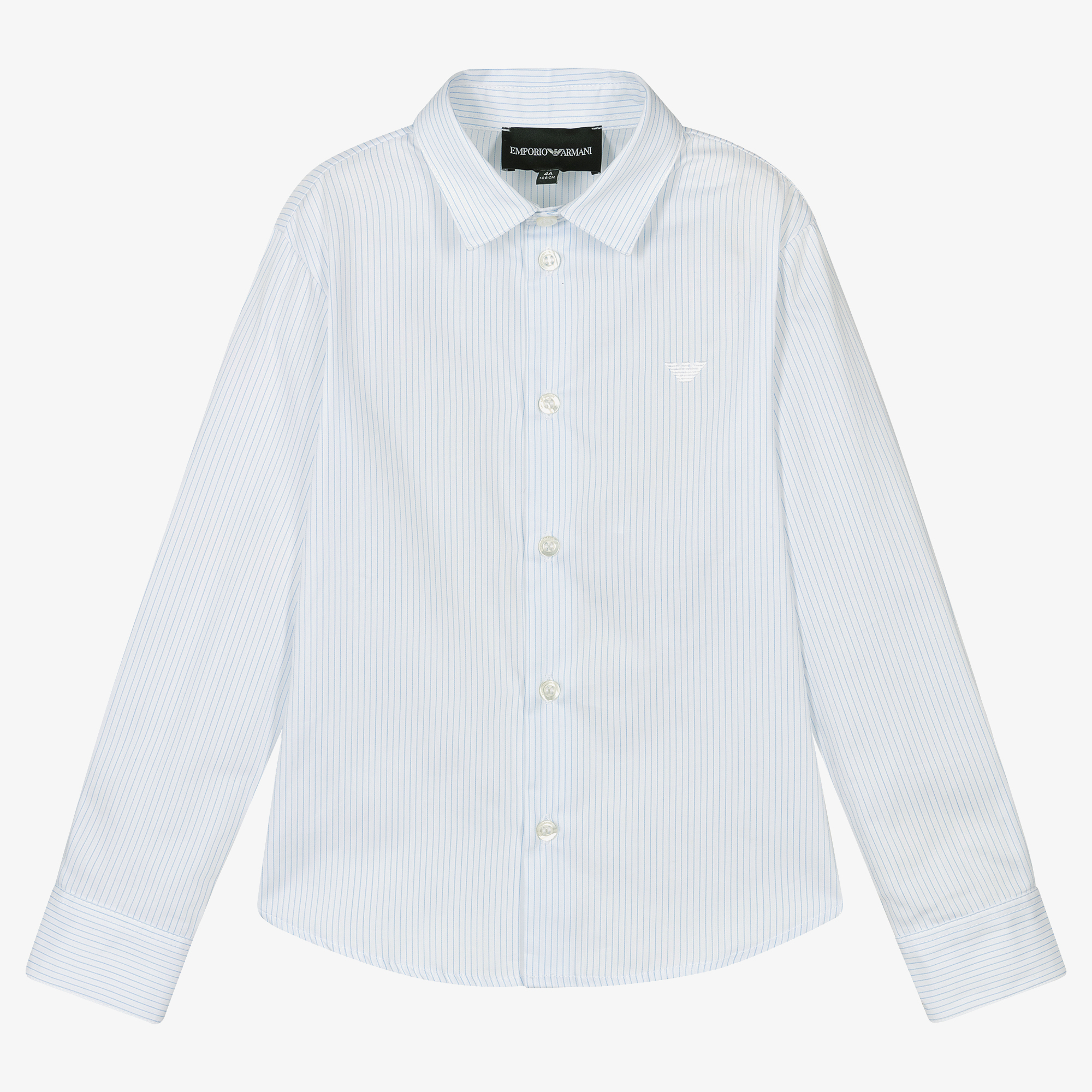 高価値 Emporio Armani - Boys White & Blue Pinstripe Cotton Shirt トップス