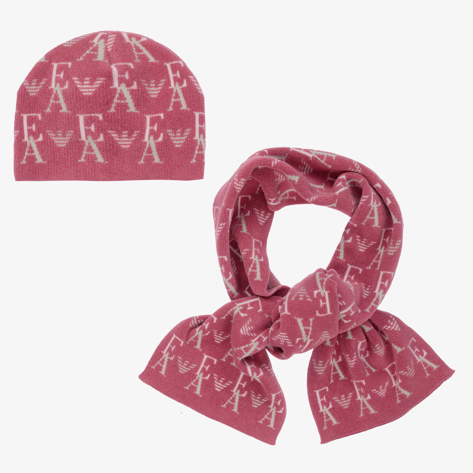 Emporio Armani - Girls Pink Logo Hat & Scarf Set