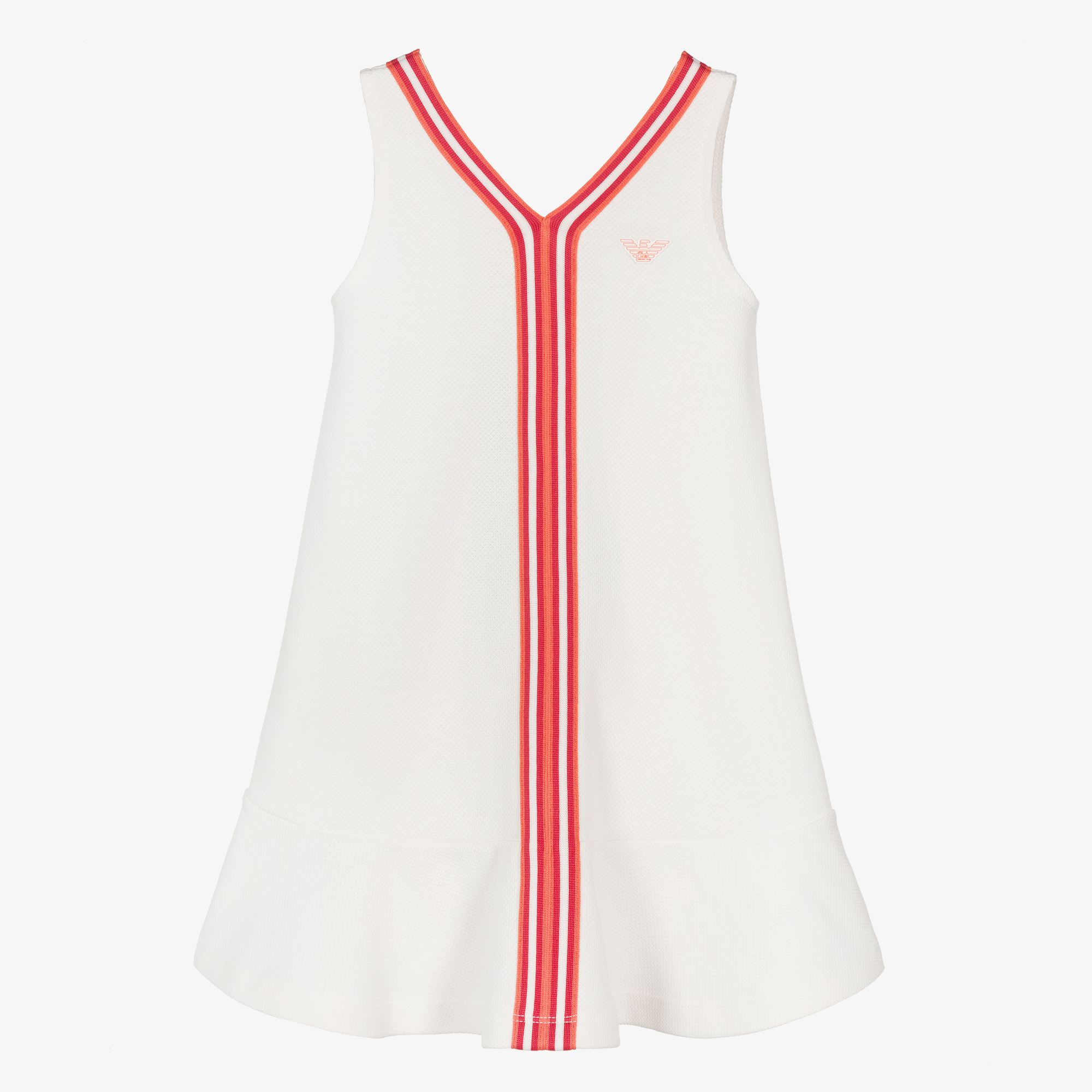Emporio Armani - Girls White & Red Stripe Cotton Dress