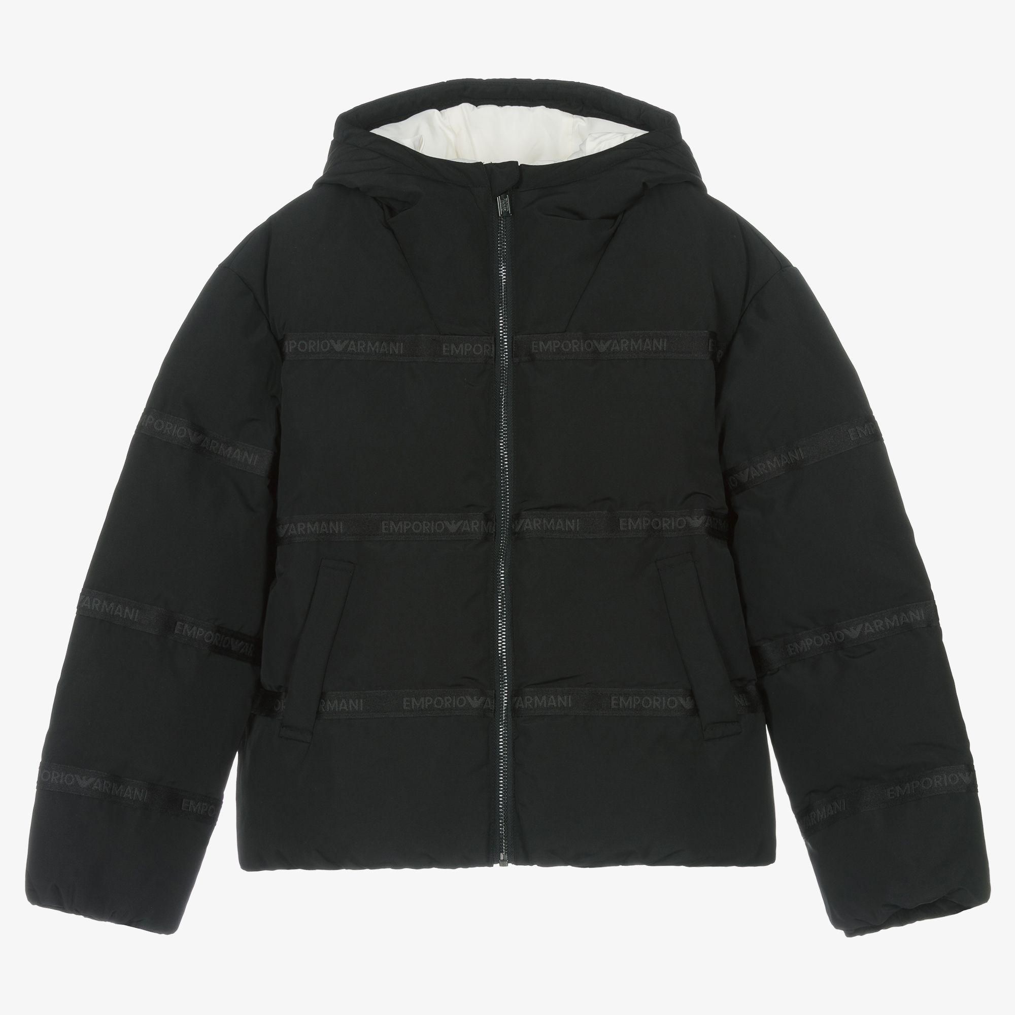 Emporio Armani - Teen Boys Black Hooded Puffer Jacket