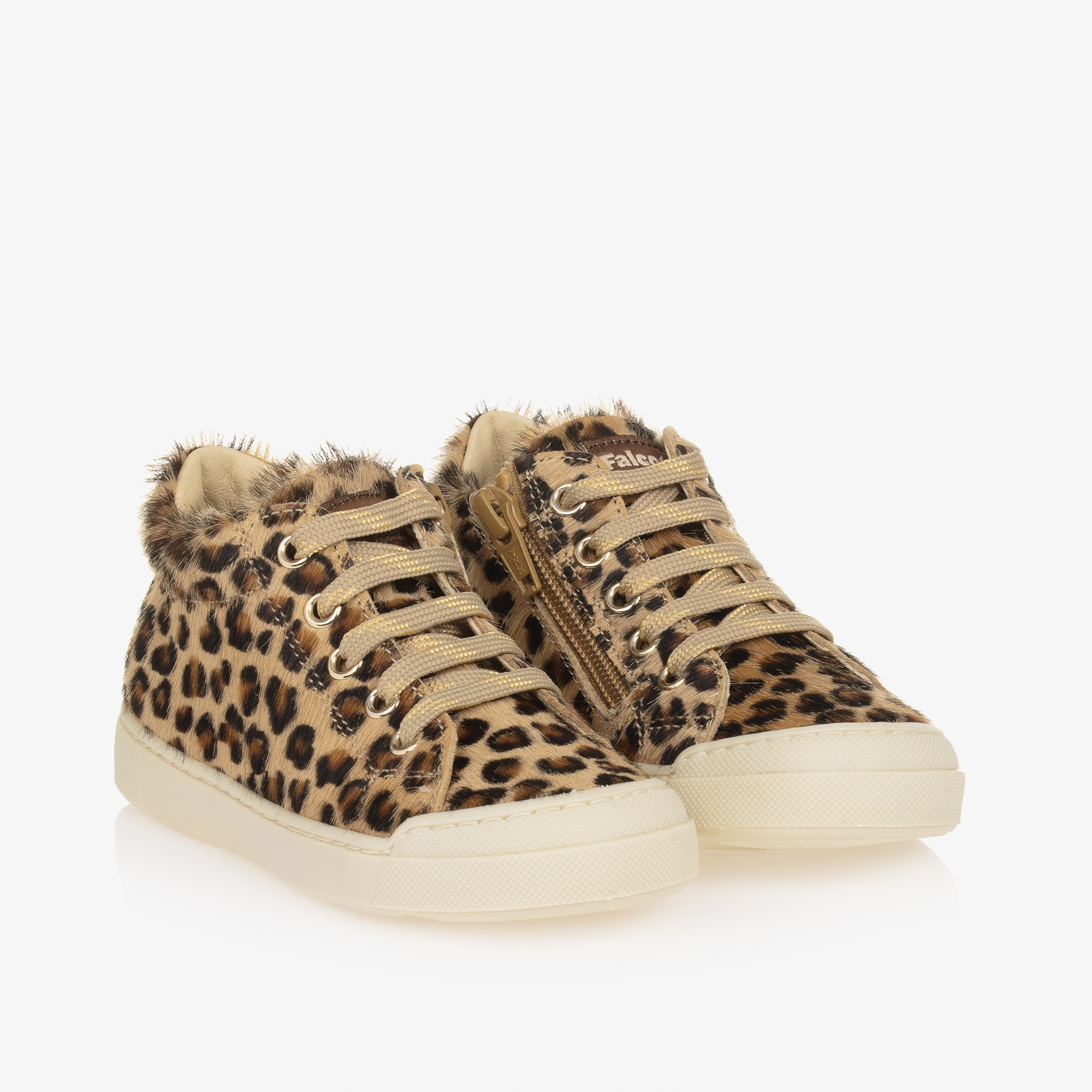 Falcotto by Naturino Girls Leopard Faux Fur Leather Trainers