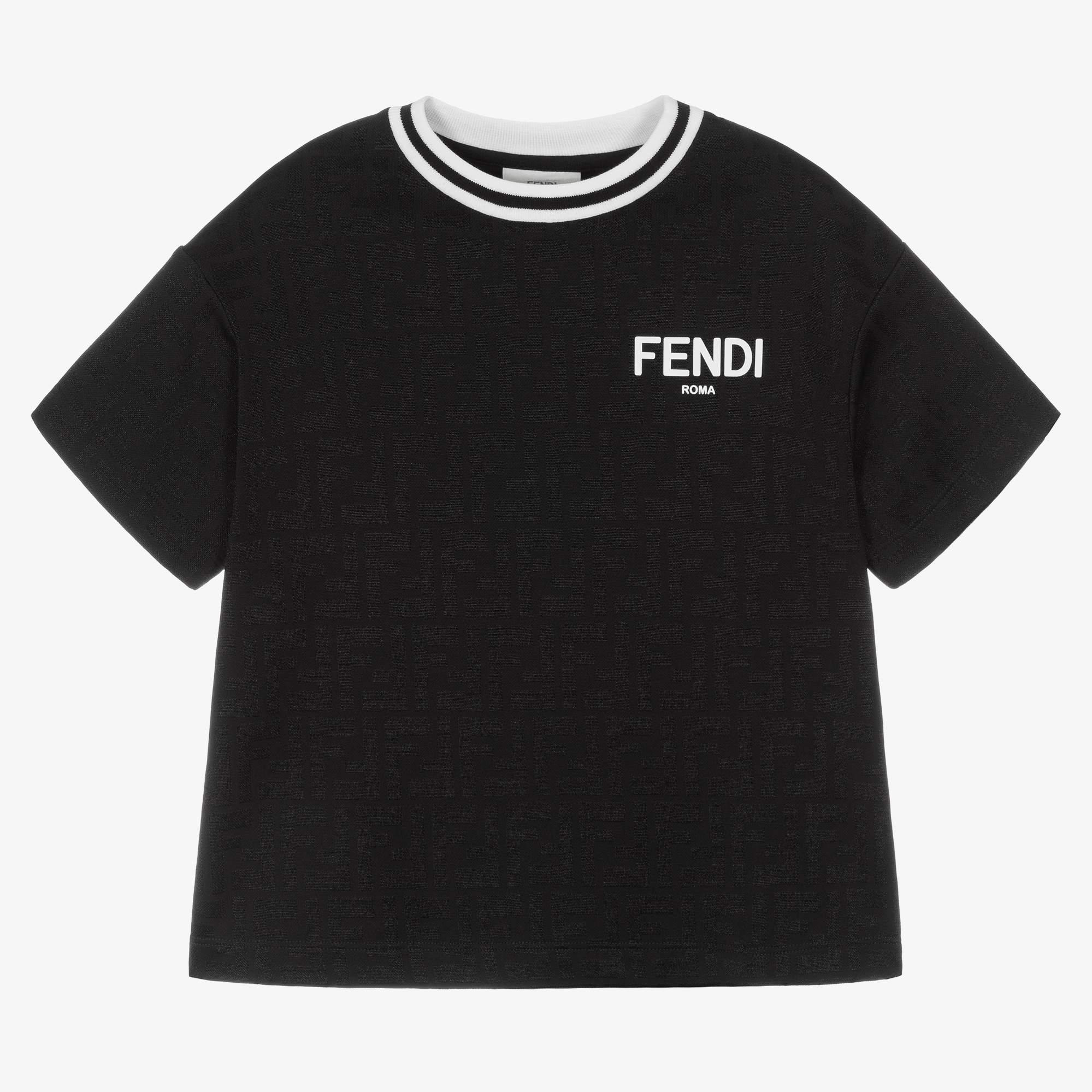 Fendi - Black Jacquard FF Logo T-Shirt | Childrensalon Outlet
