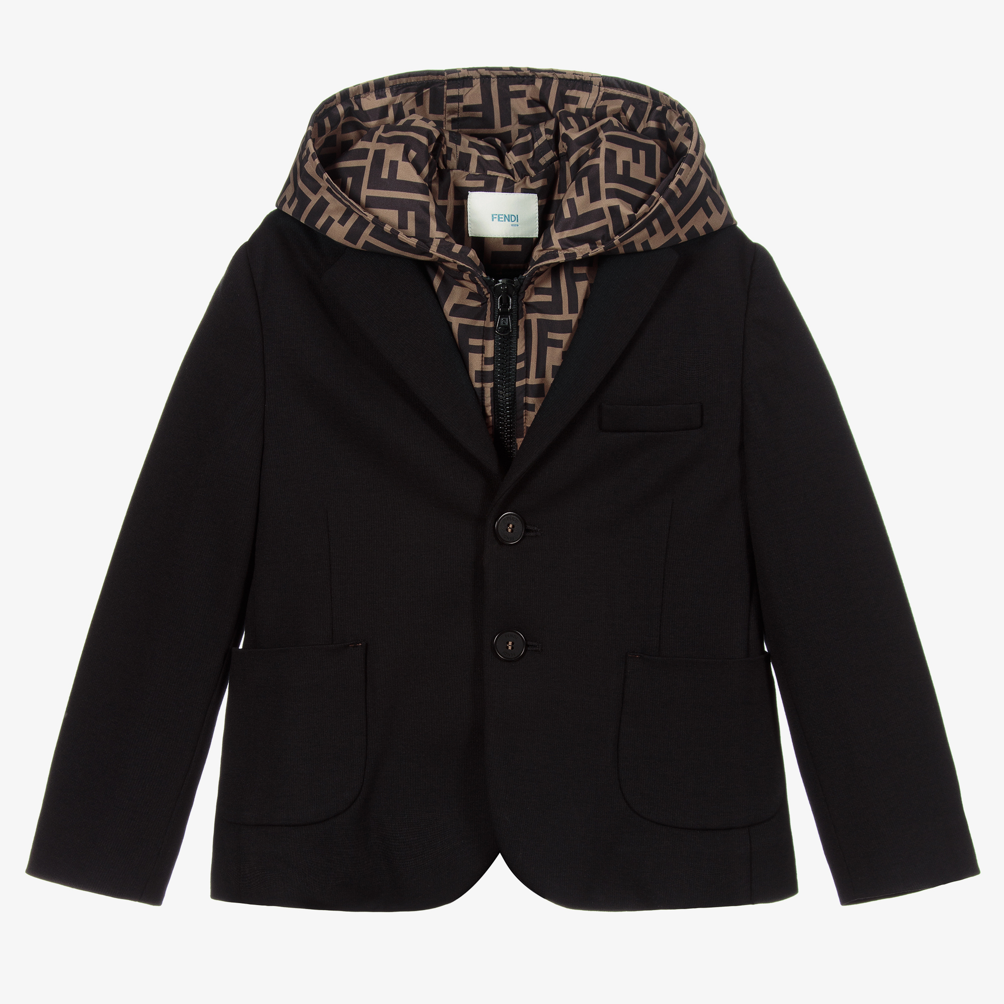 Fendi Black Wool Blazer FF Hood