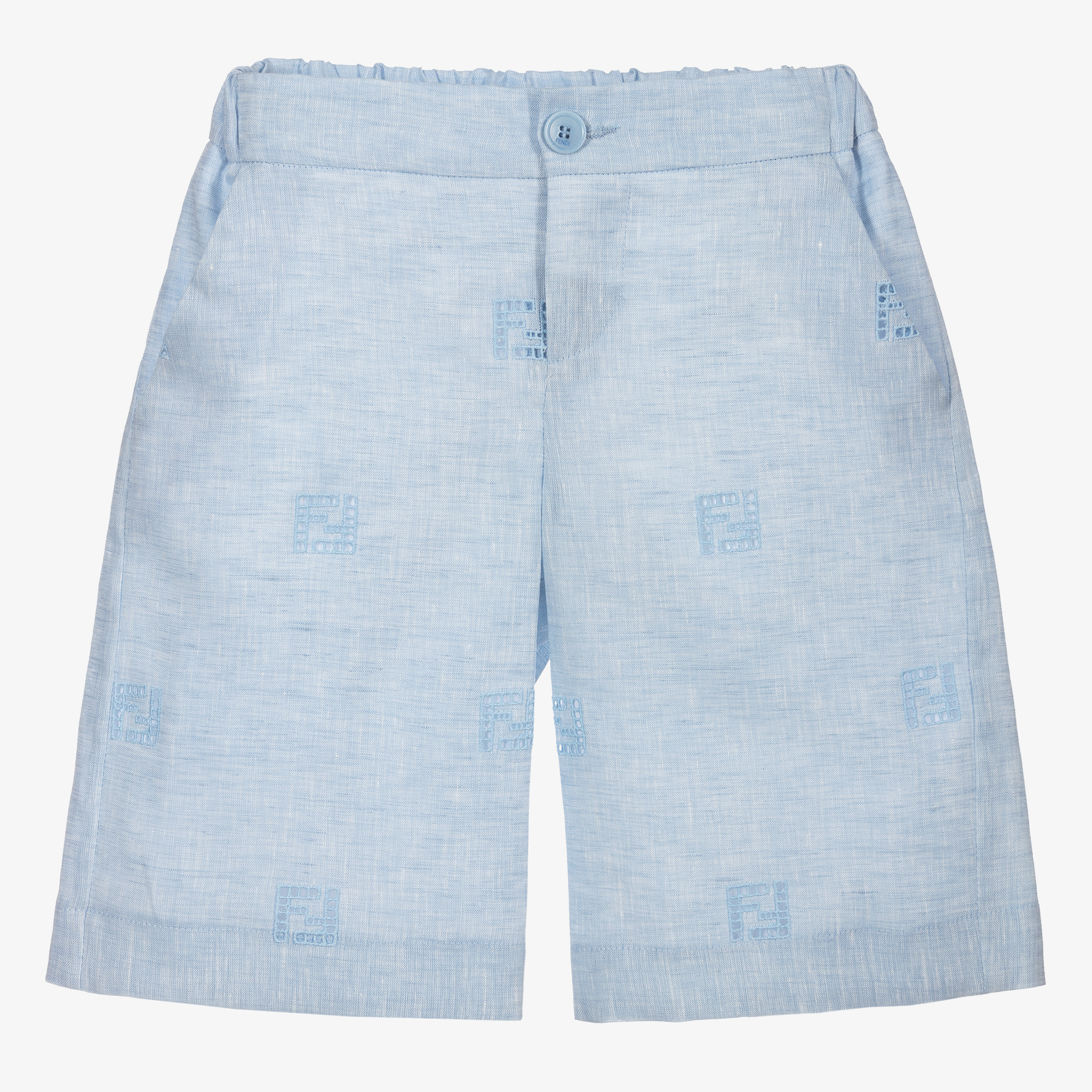 Fendi - Boys Blue FF Linen Shorts | Childrensalon Outlet