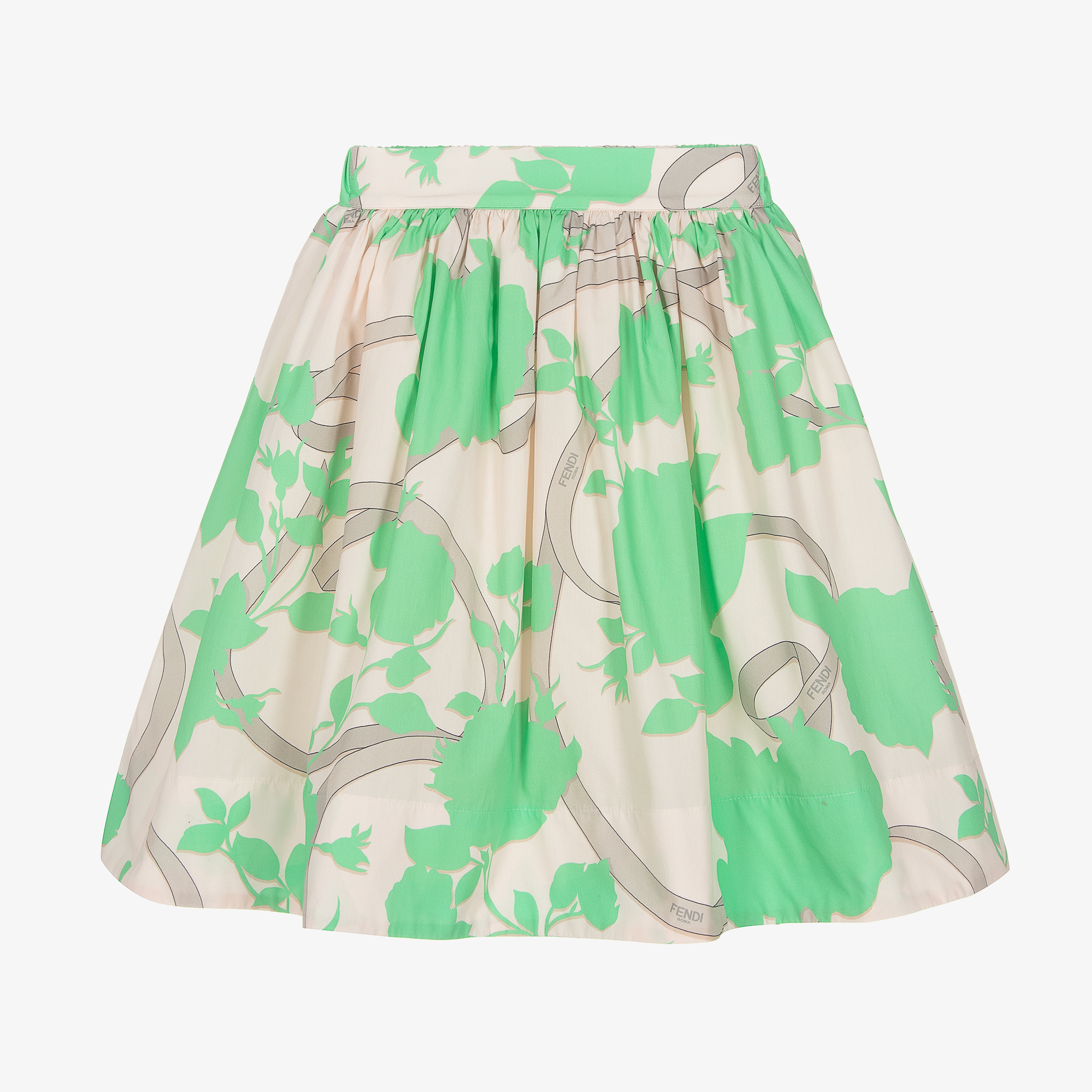 Fendi - Girls Green & Beige Cotton Logo Skirt