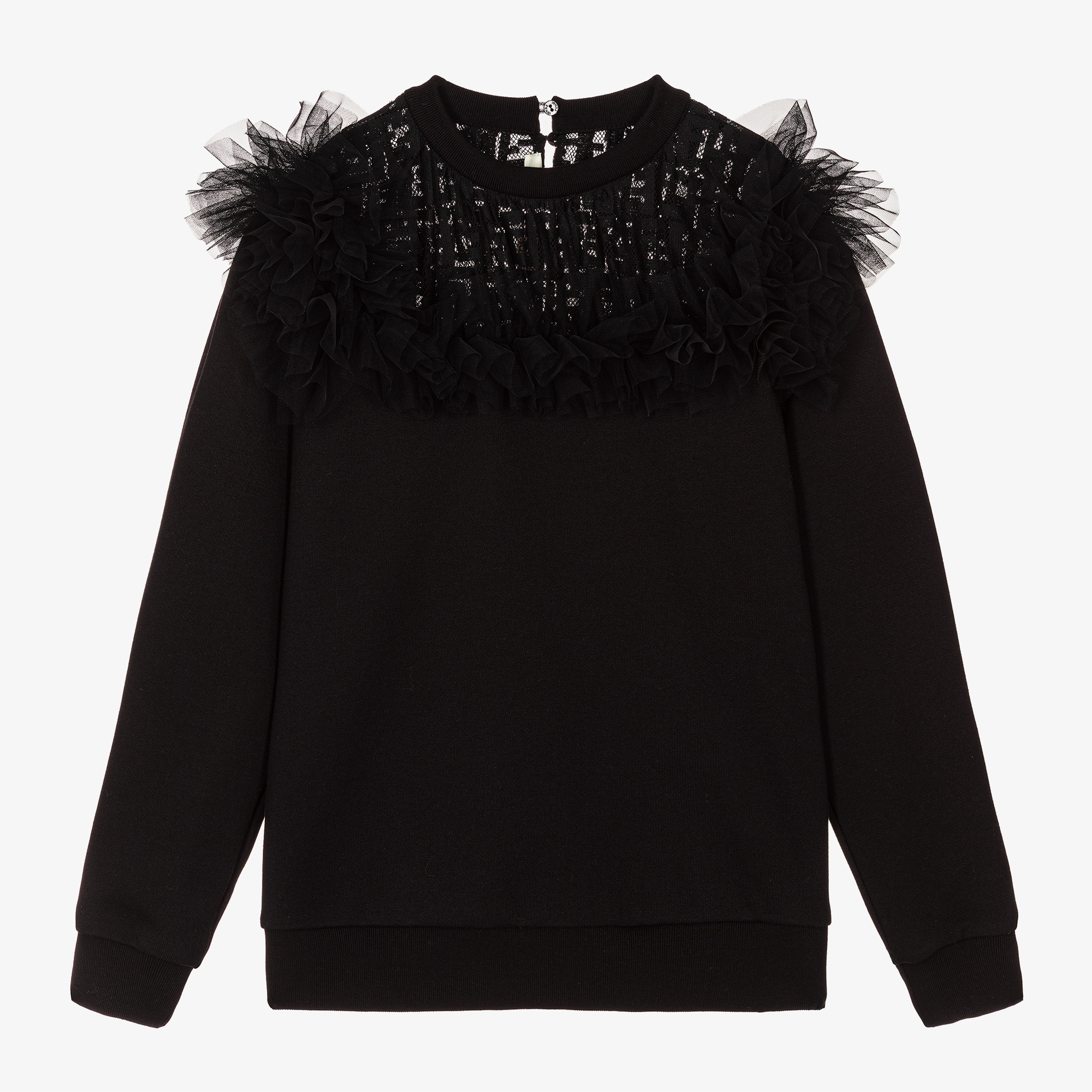 Fendi Teen Girls Black Ruffle Sweatshirt Childrensalon Outlet