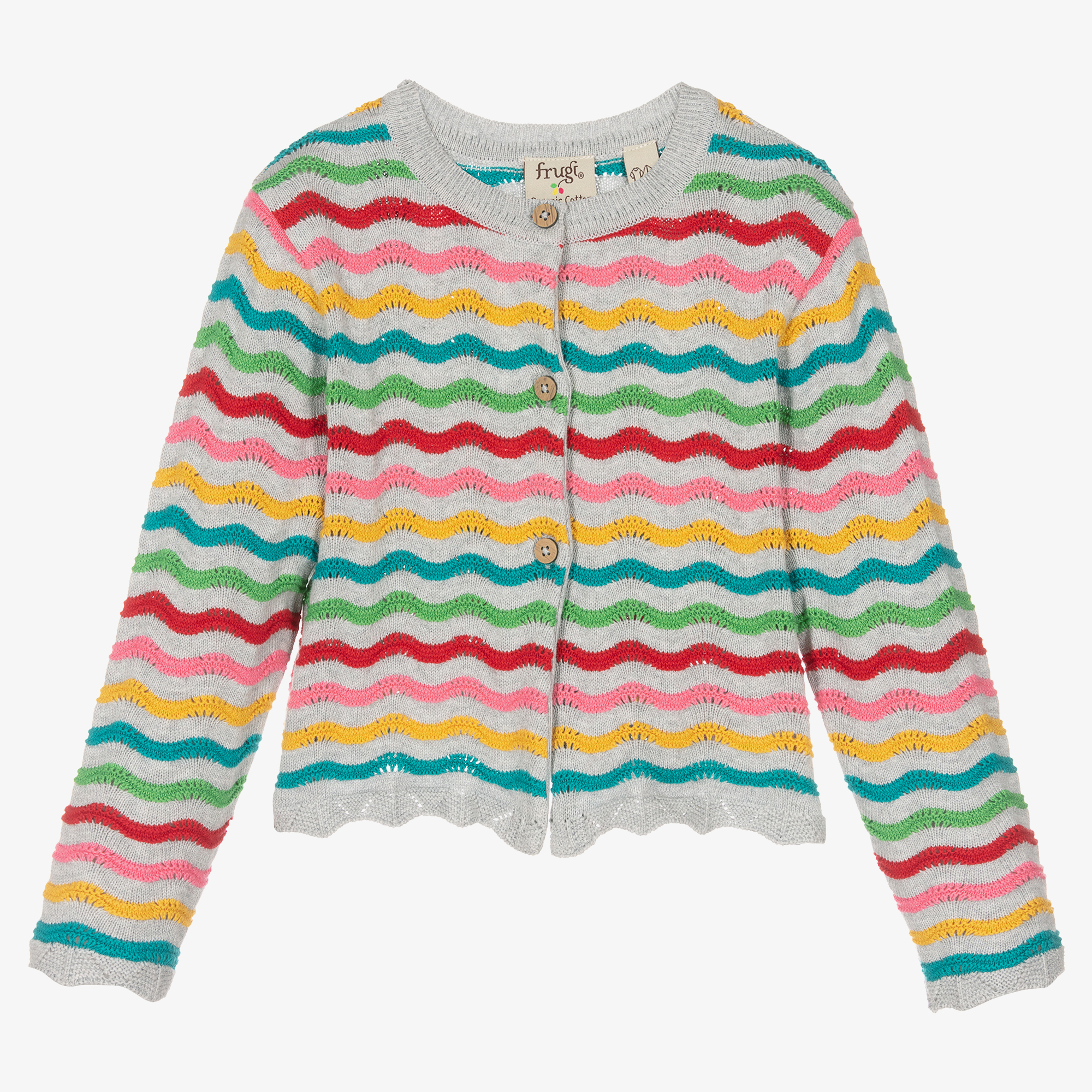 Frugi Girls Grey Striped Cotton Knit Cardigan