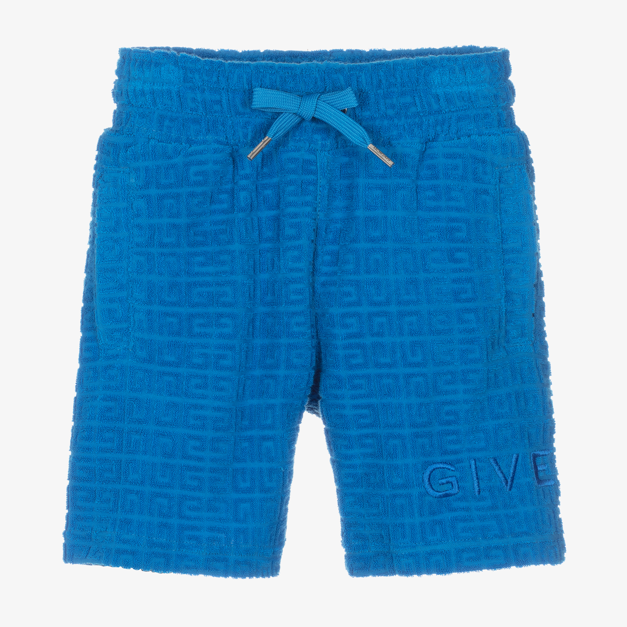 GIVENCHY 4Gモノグラム コットンタオル バミューダパンツ*BLUE Givenchy - Boys Blue 4G Jacquard Towelling Shorts