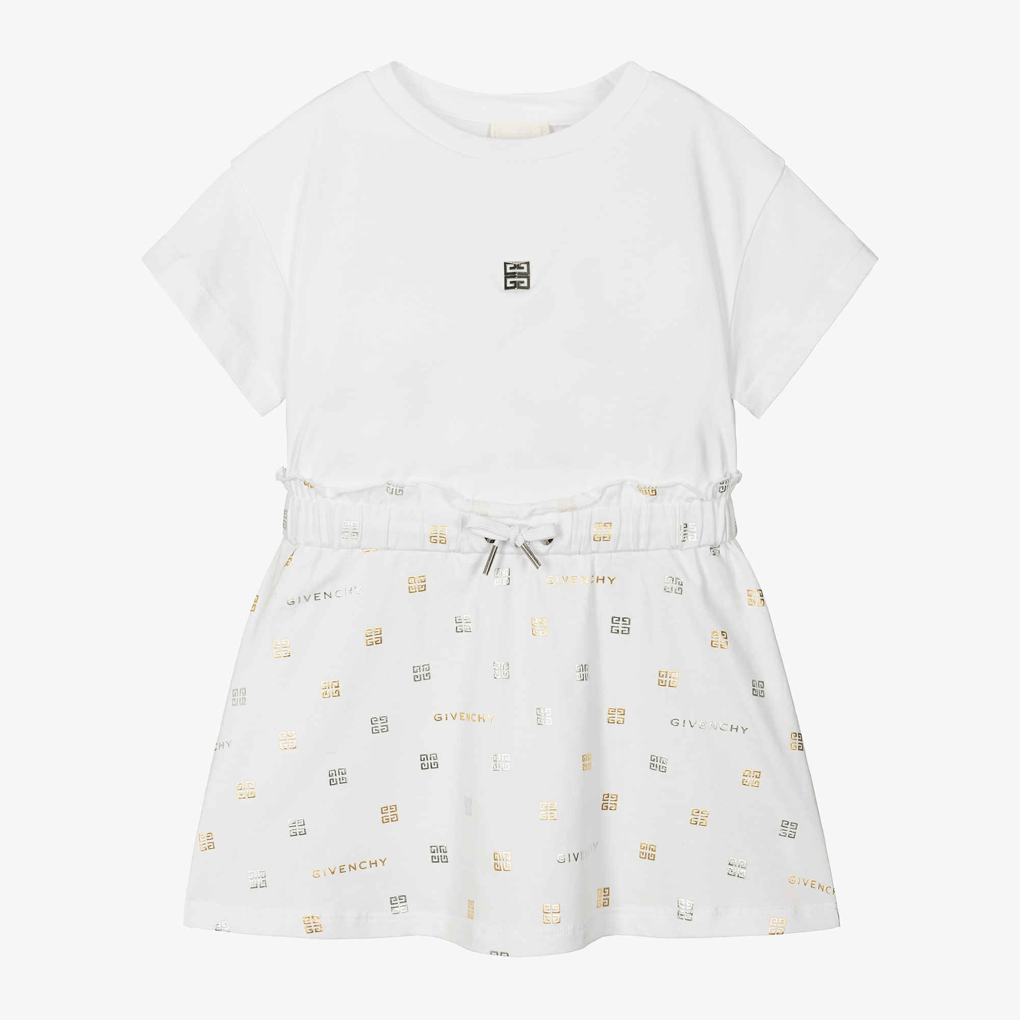 早い者勝ち【GIVENCHY】4G コットンテリー製 ドレス、全2色 Givenchy - Girls White & Gold 4G Tulle Dress | Childrensalon
