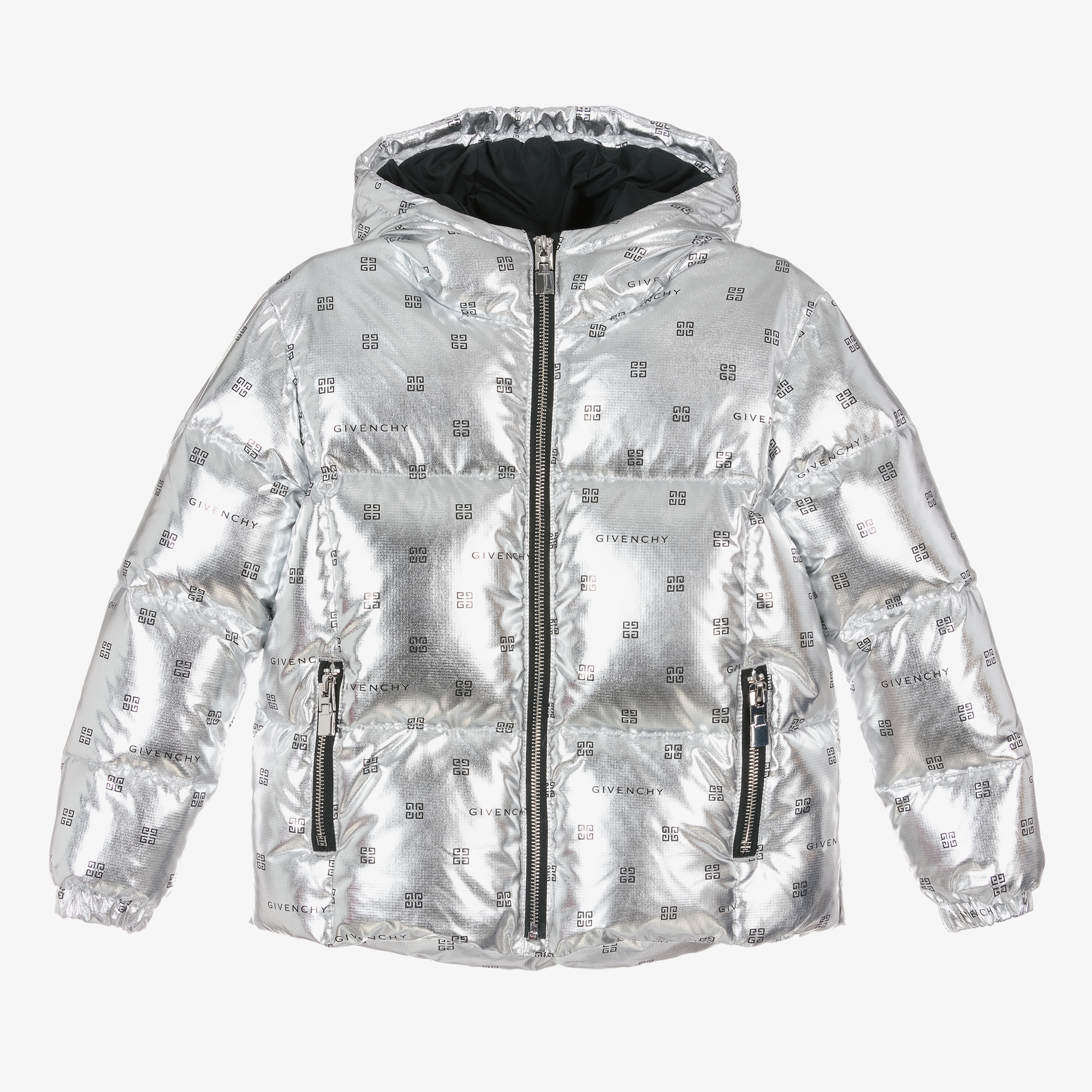 Givenchy Teen Girls Silver 4G Puffer Jacket