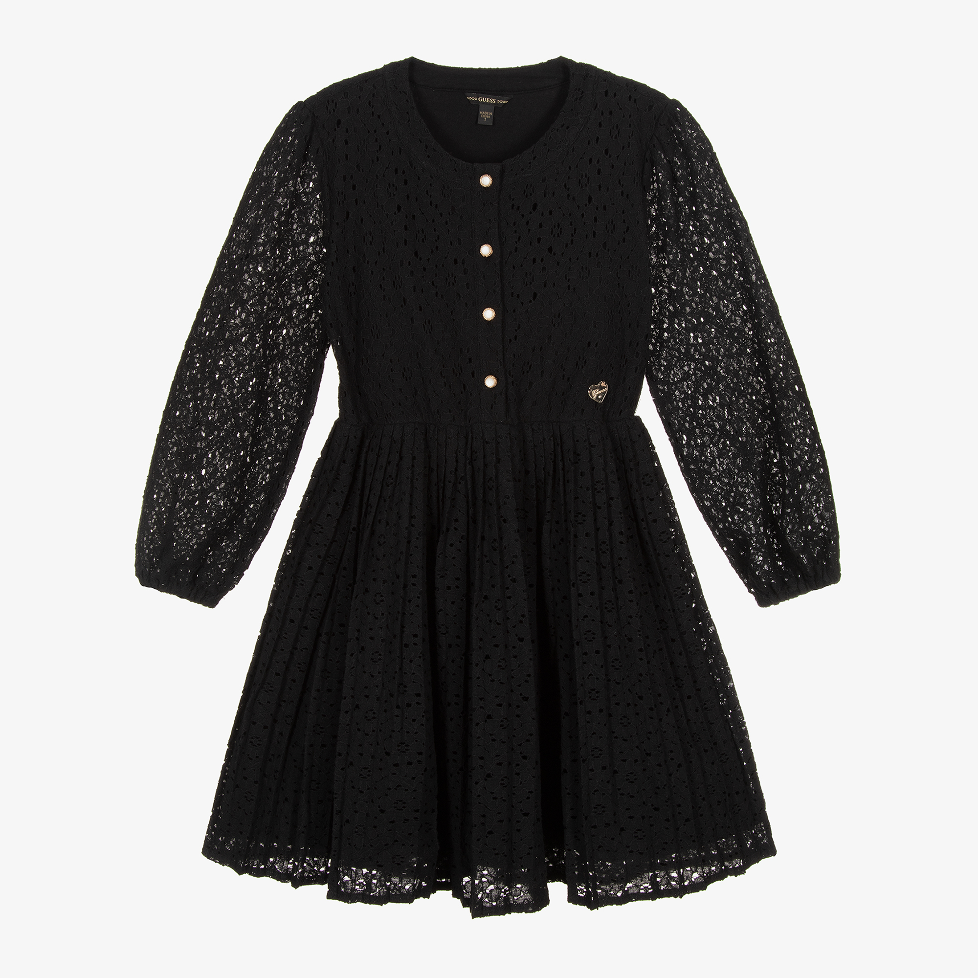 Guess - Girls Black Lace Pleated Dress | Childrensalon Outlet