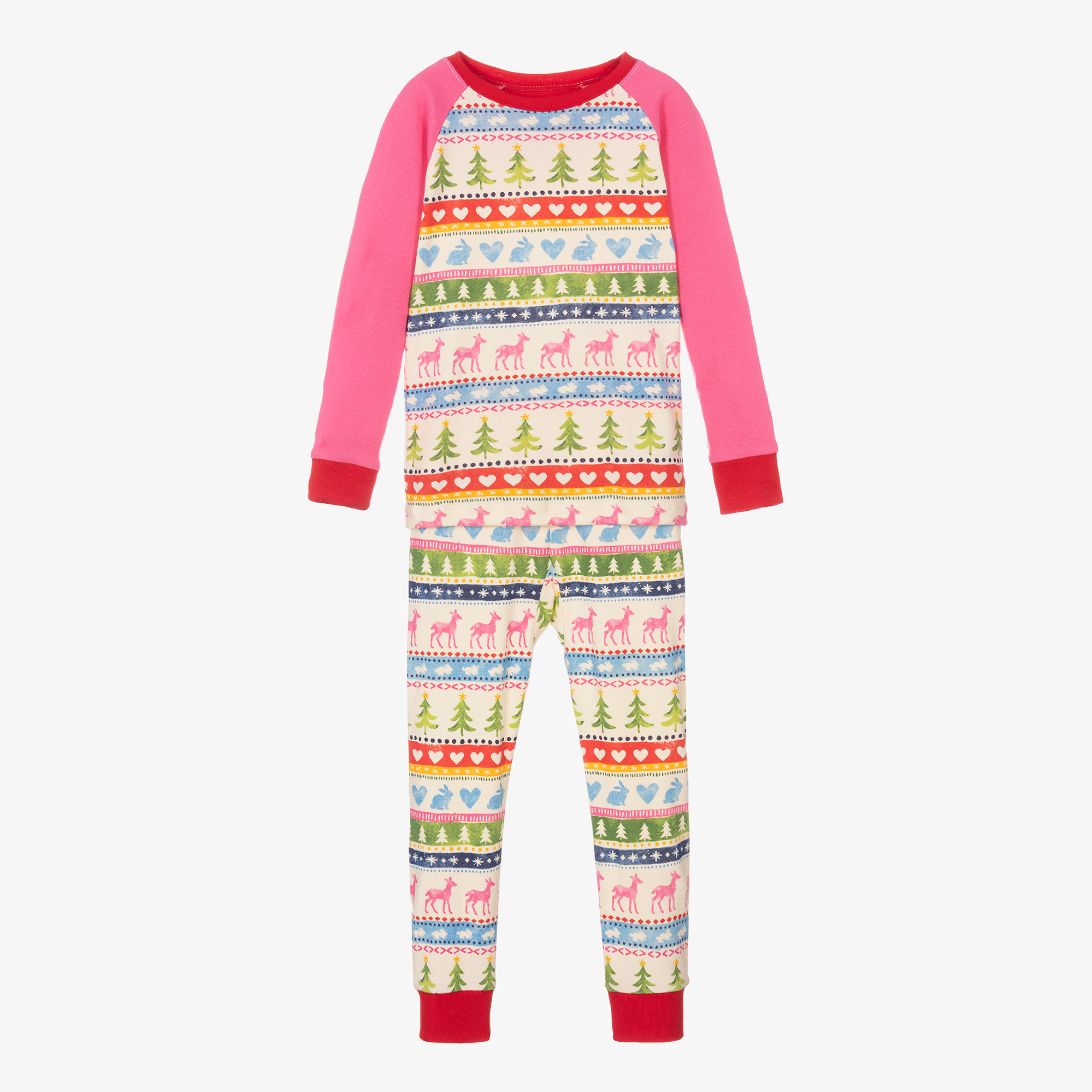 Hatley Girls Ivory Pink Cotton Fair Isle Pyjamas