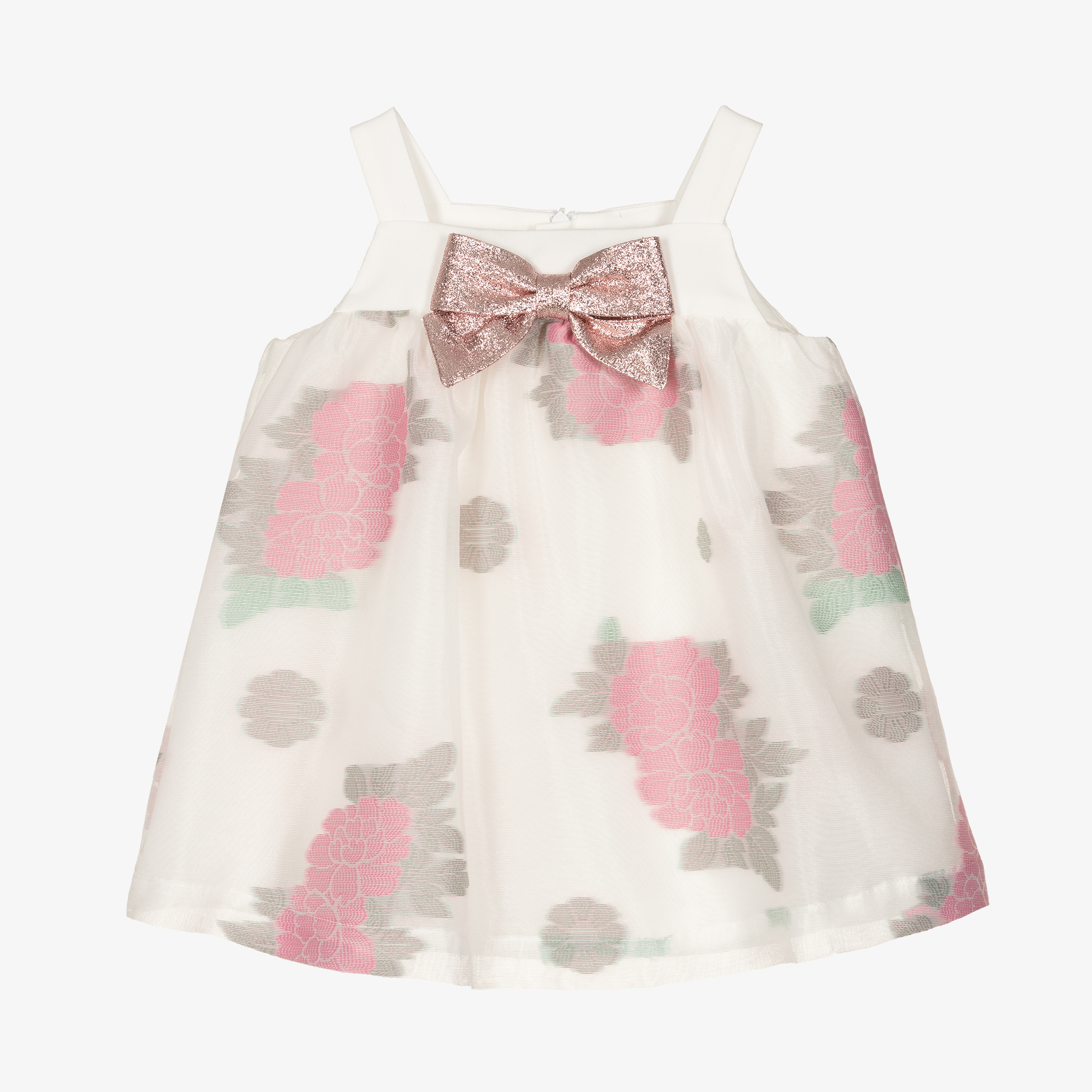 Hucklebones London - Girls White & Pink Floral Organza Dress