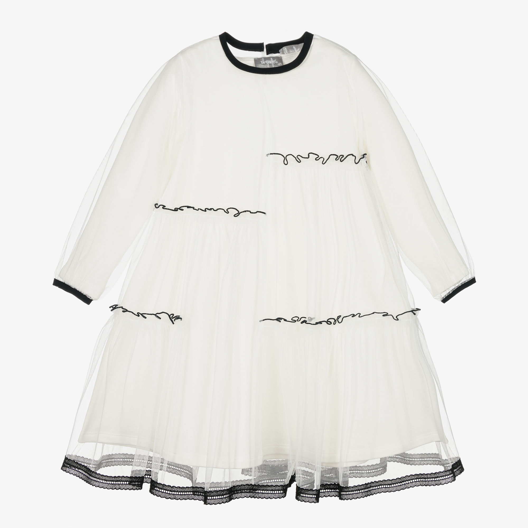 Il Gufo - Girls Ivory & Black Ruffled Tulle Dress