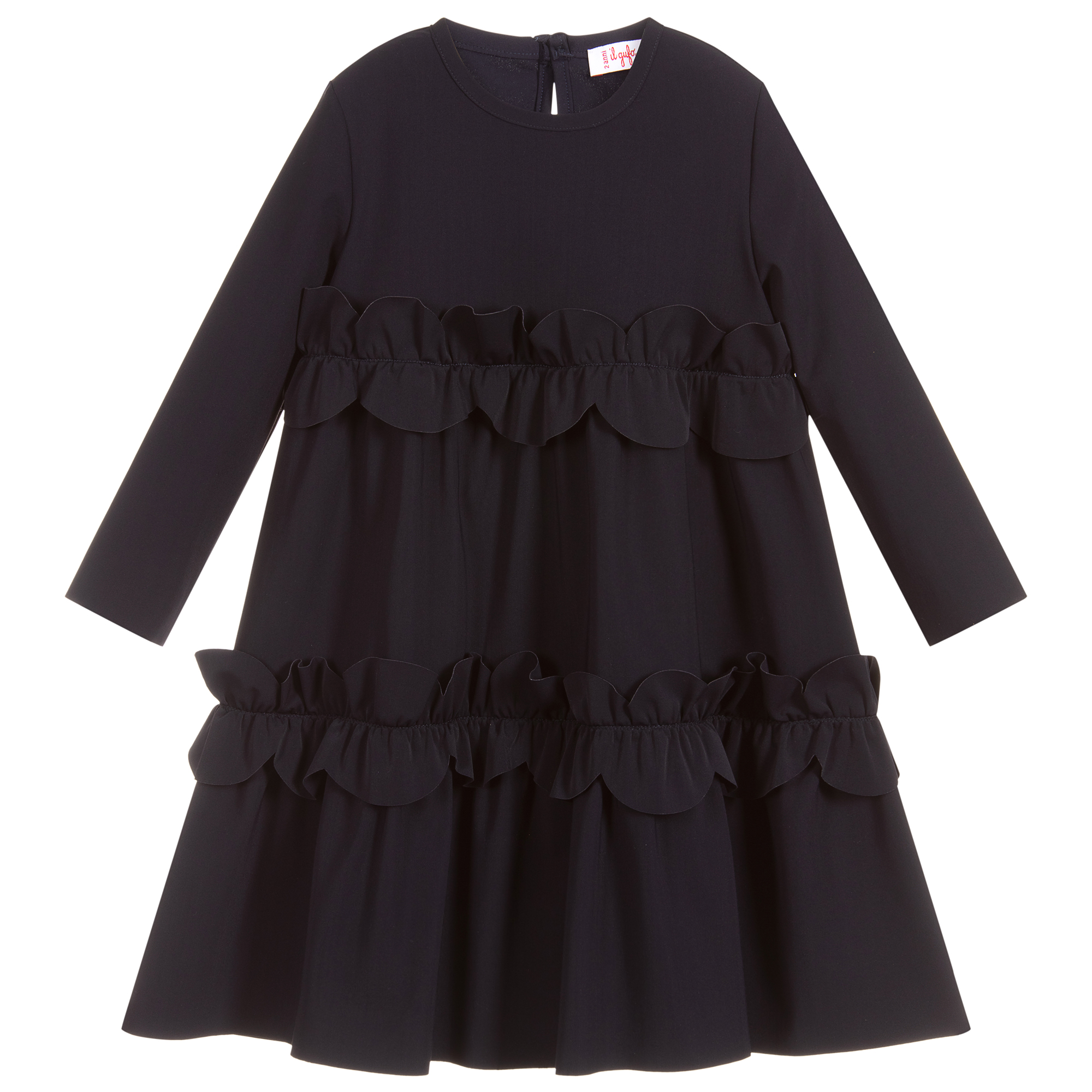 キッズワンピース・オールインワン IL GUFO SS23 flared dress (P23VM705C0046K_461) Il Gufo - Girls Navy Blue Ruffle Dress | Childrensalon Outlet