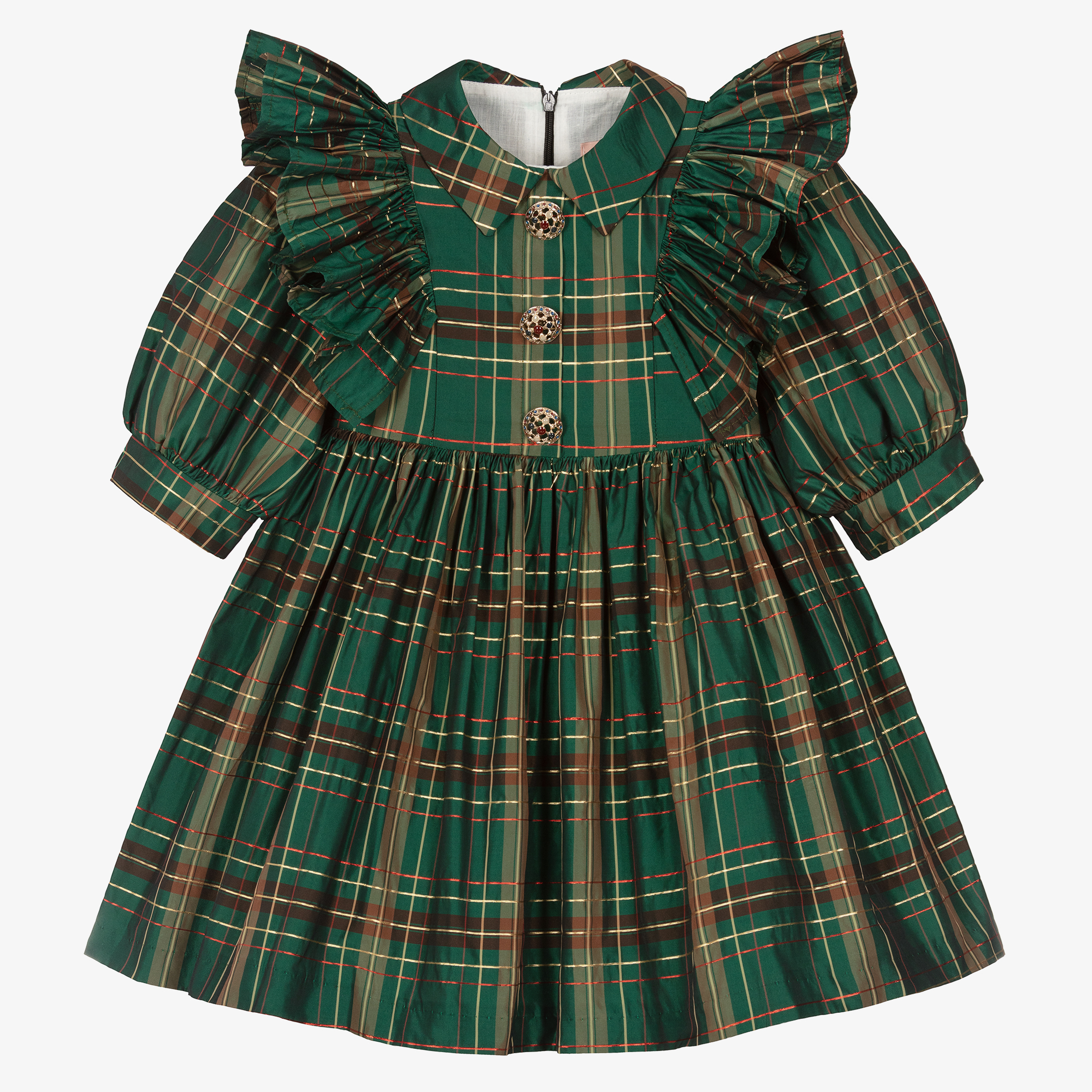 Irpa - Girls Dark Green Metallic Tartan Dress | Childrensalon Outlet Irpa - Girls Dark Green Metallic Tartan Dress | Childrensalon Outlet