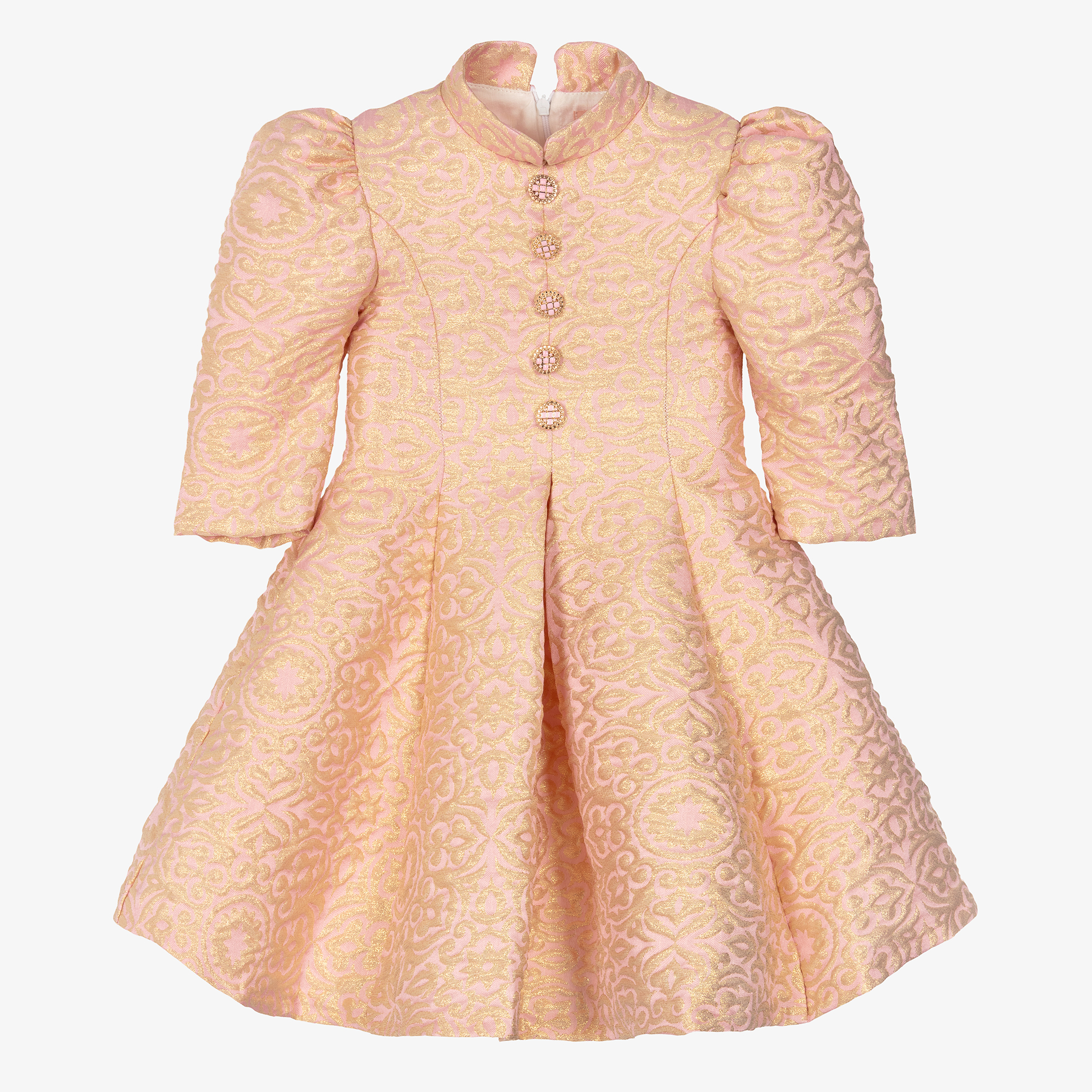 green emerald velvet dress Sweet Kids Pink Jacquard Party Dress-SK806 8 / Rose Gold