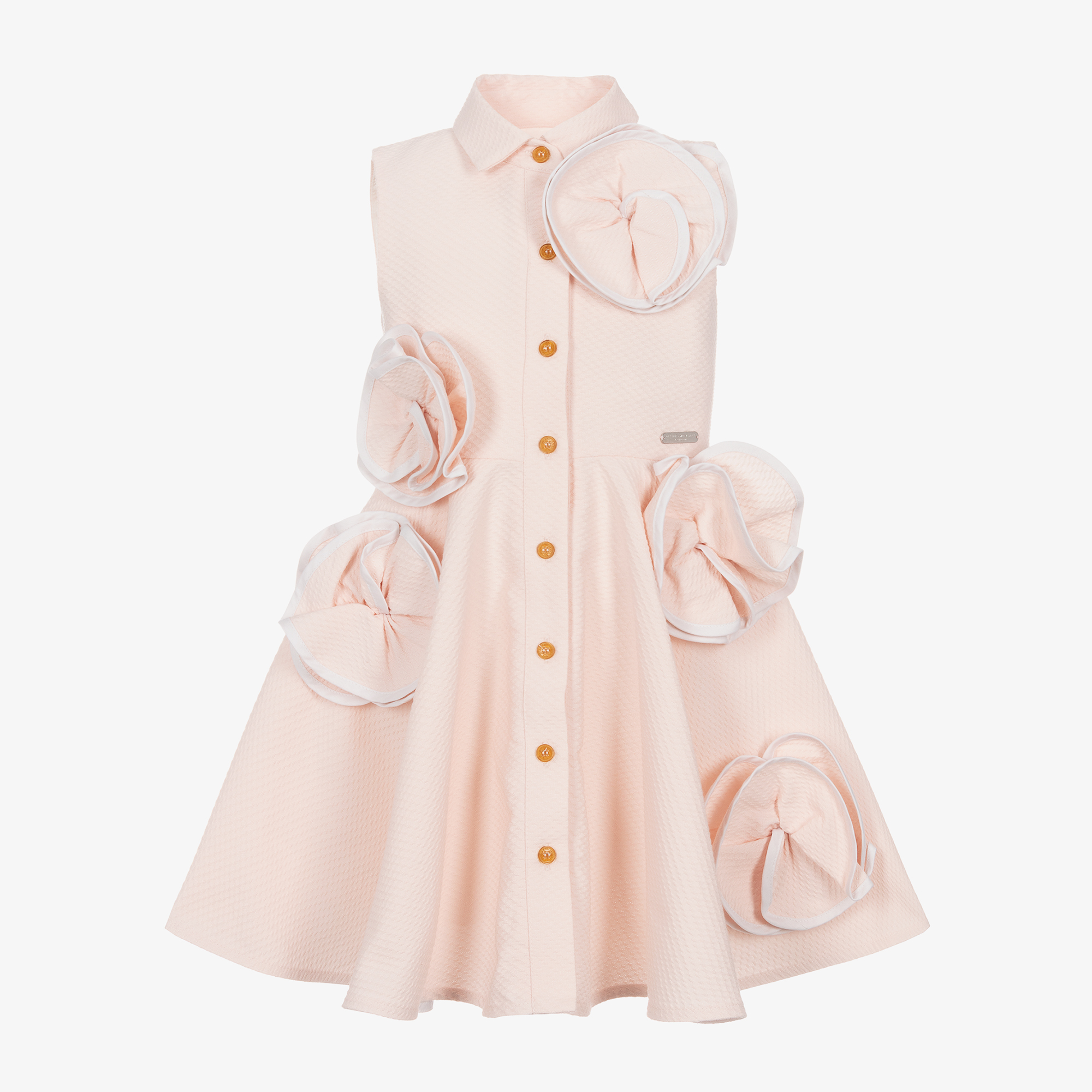 Jessie and James London 3D フラワー シャツドレス Jessie and James London - Girls Pink 3D Flower Cotton Dress