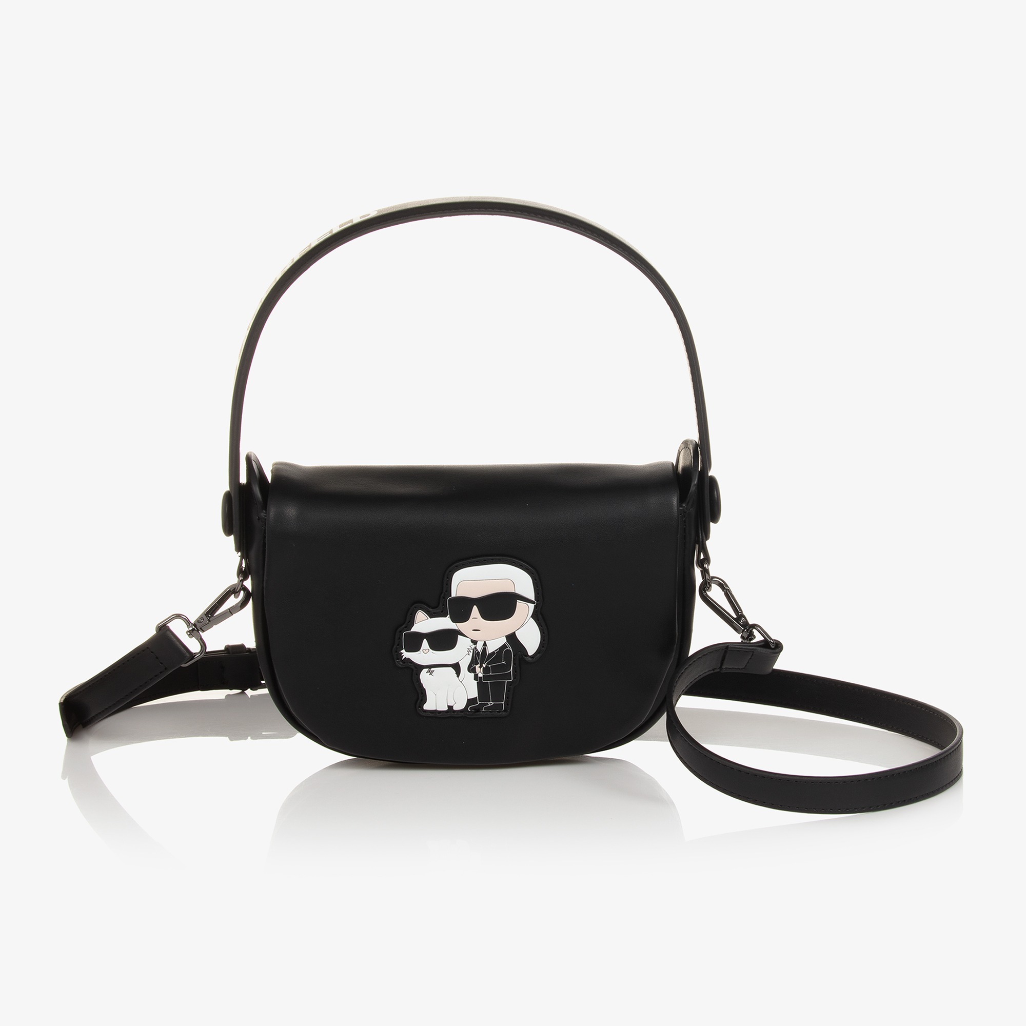 KARL LAGERFELD KIDS Girls Black Faux Leather Ikonik Bag 20cm