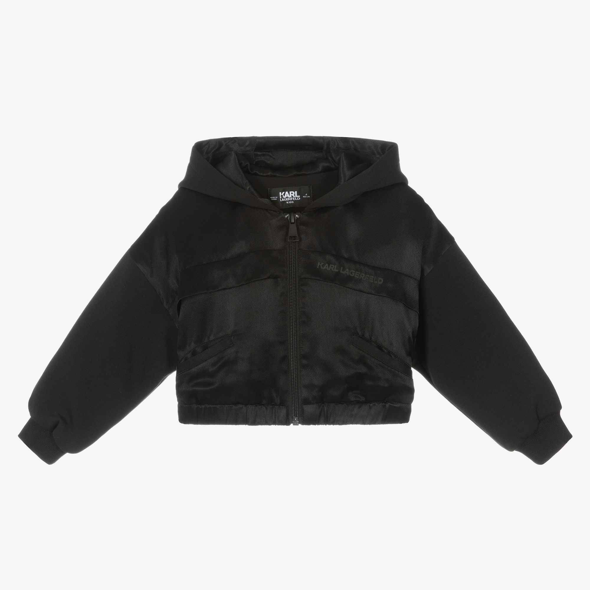 KARL LAGERFELD KIDS - Girls Black Jersey & Satin Zip-Up