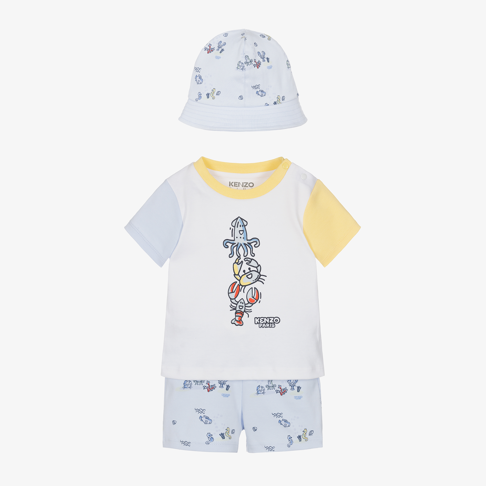 KENZO KIDS Baby Boys Blue Cotton Sea Life Shorts Set Childrensalon Outlet