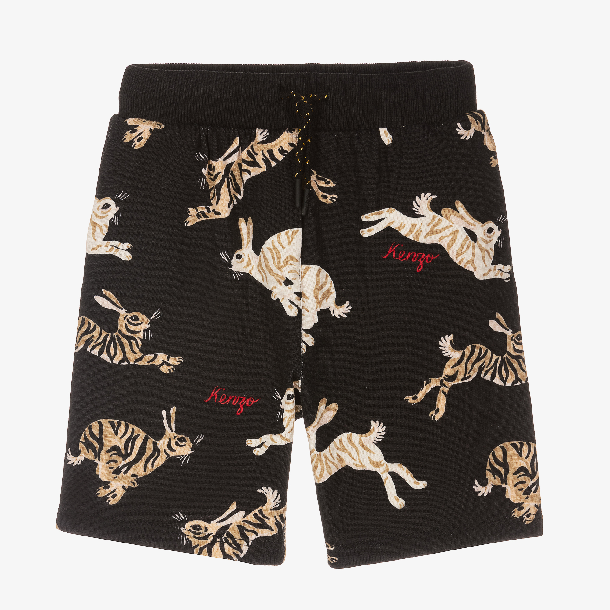 KENZO KIDS - Boys Black Cotton Rabbit & Logo Shorts