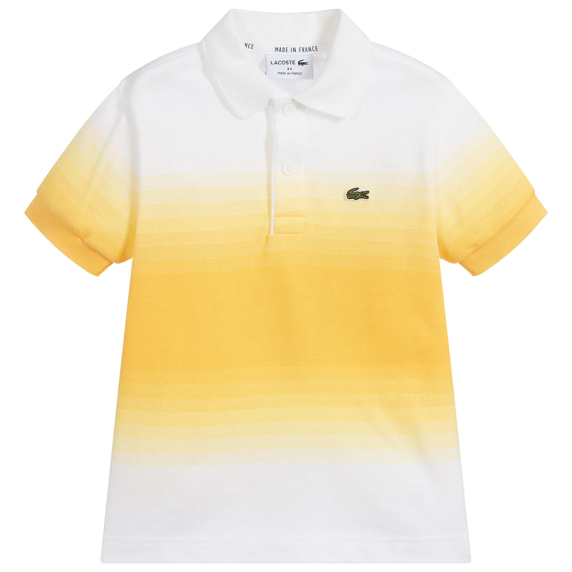 yellow polo shirt with white collar
