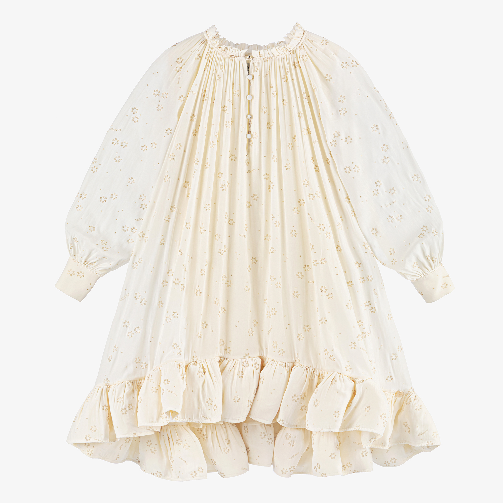Lanvin Girls Ivory Chiffon High Neck Dress Childrensalon Outlet