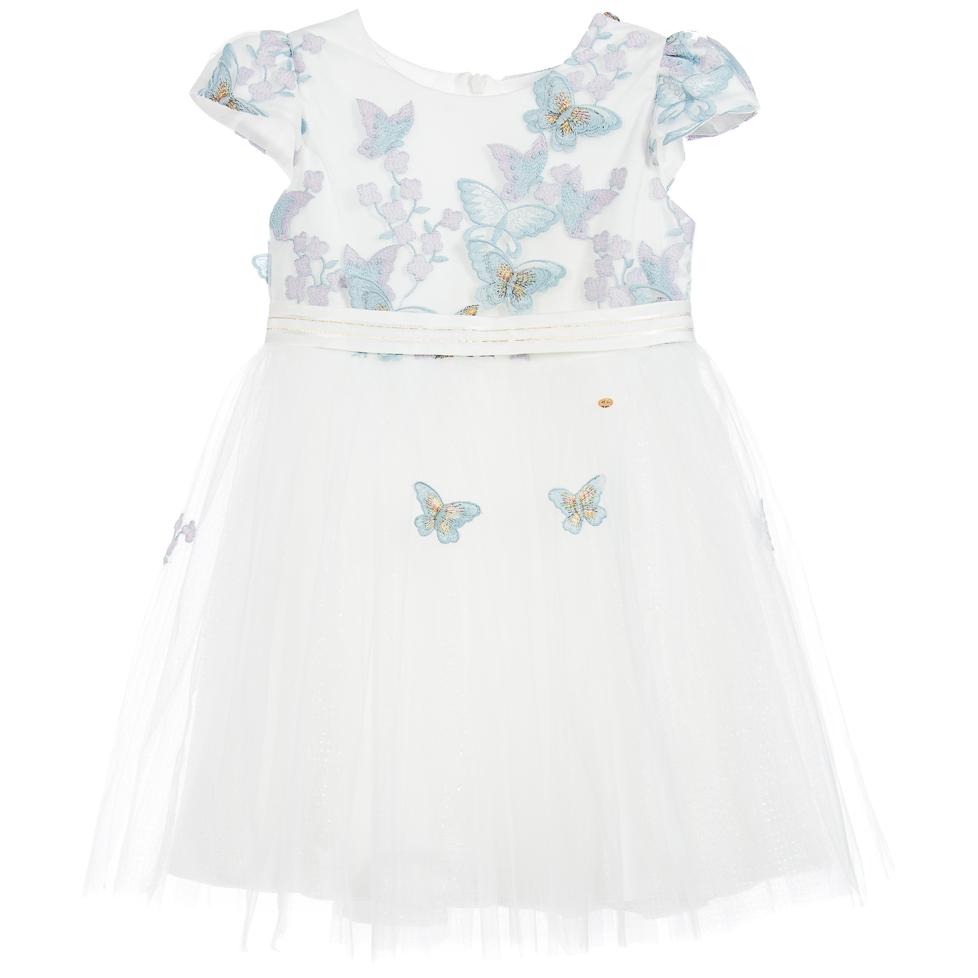 white dress with blue butterflies