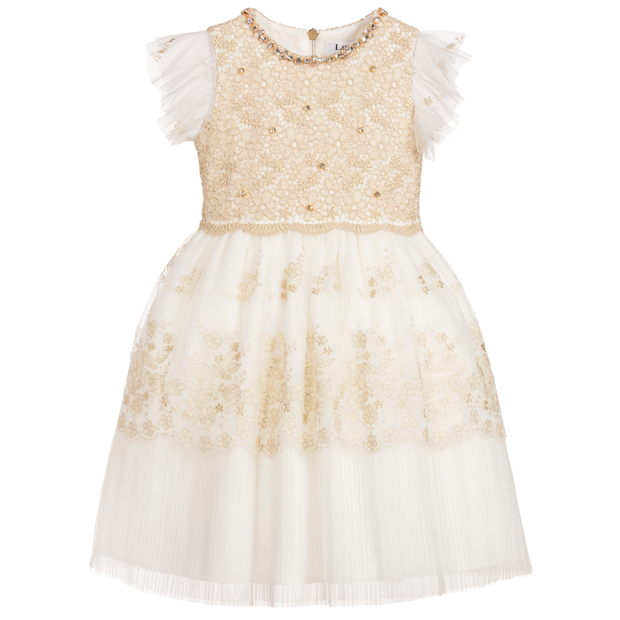 chinese dress ladies Cheap Open Back Ivory Lace Flower Girl Dresses with Golden Sash ARD1224 main image 1
