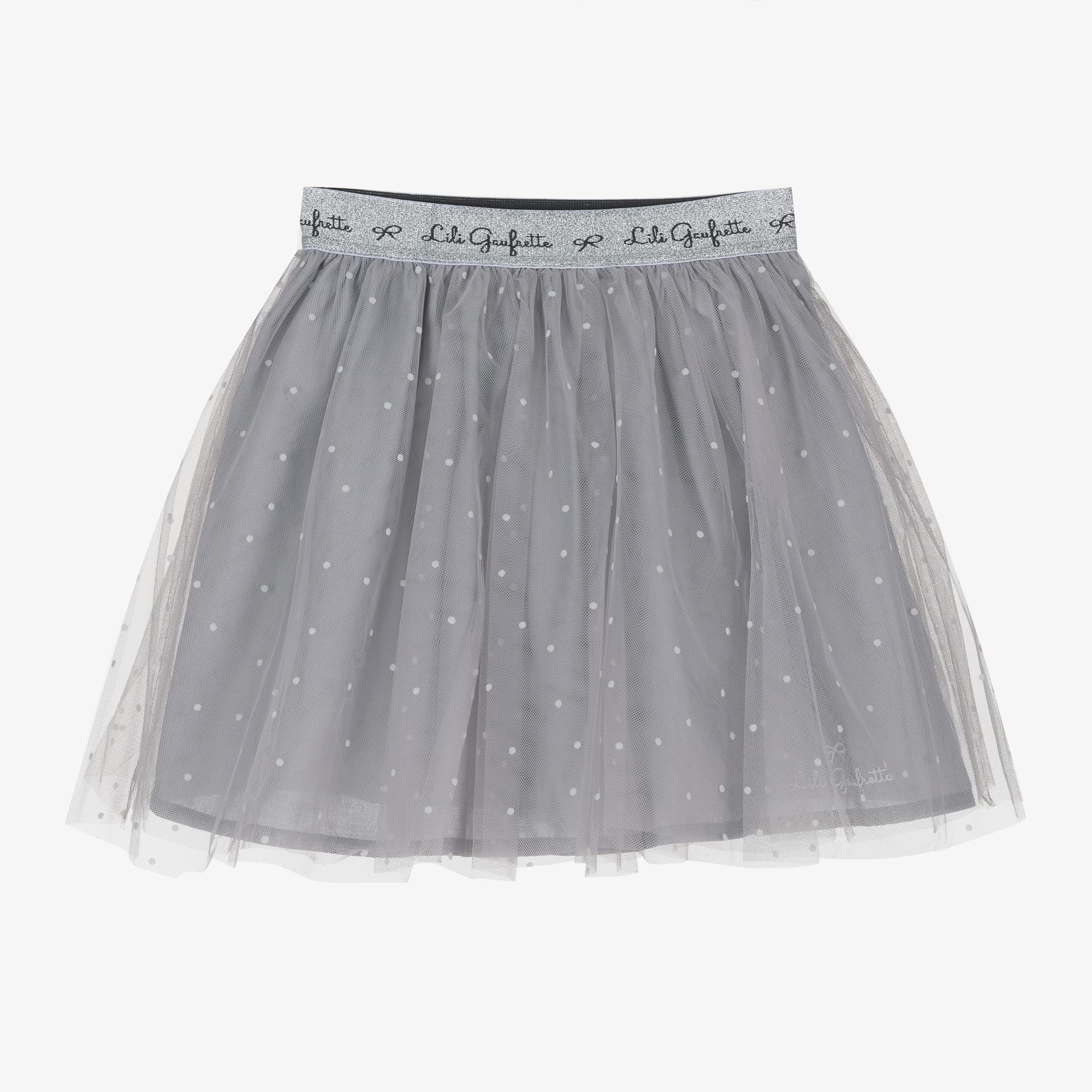 Lili Gaufrette - Girls Grey Dotted Tulle Skirt