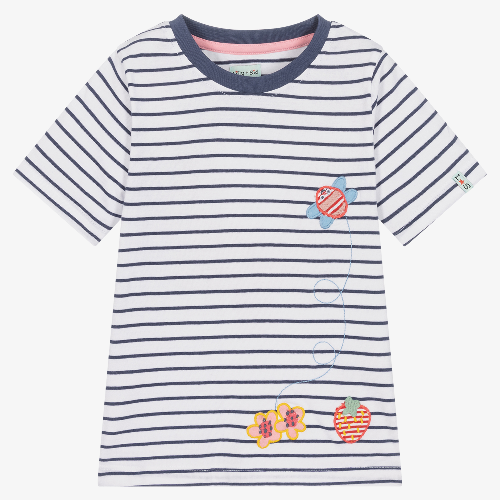 ★★Adairs★★ Lip Stripe Tee Sky Blue JC6167 Lilly and Sid - Girls Blue Stripe Cotton T-Shirt