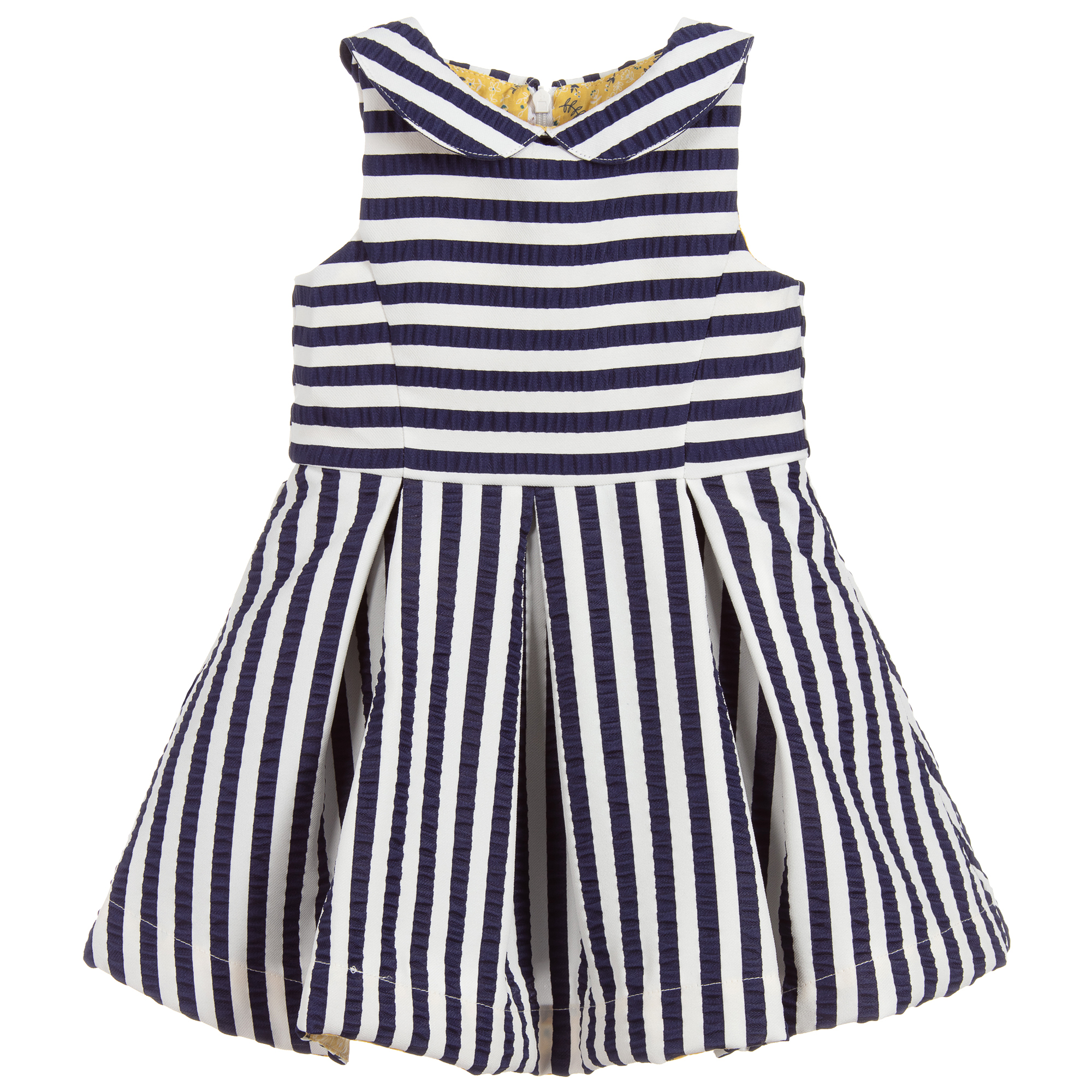 dark blue and white striped dress