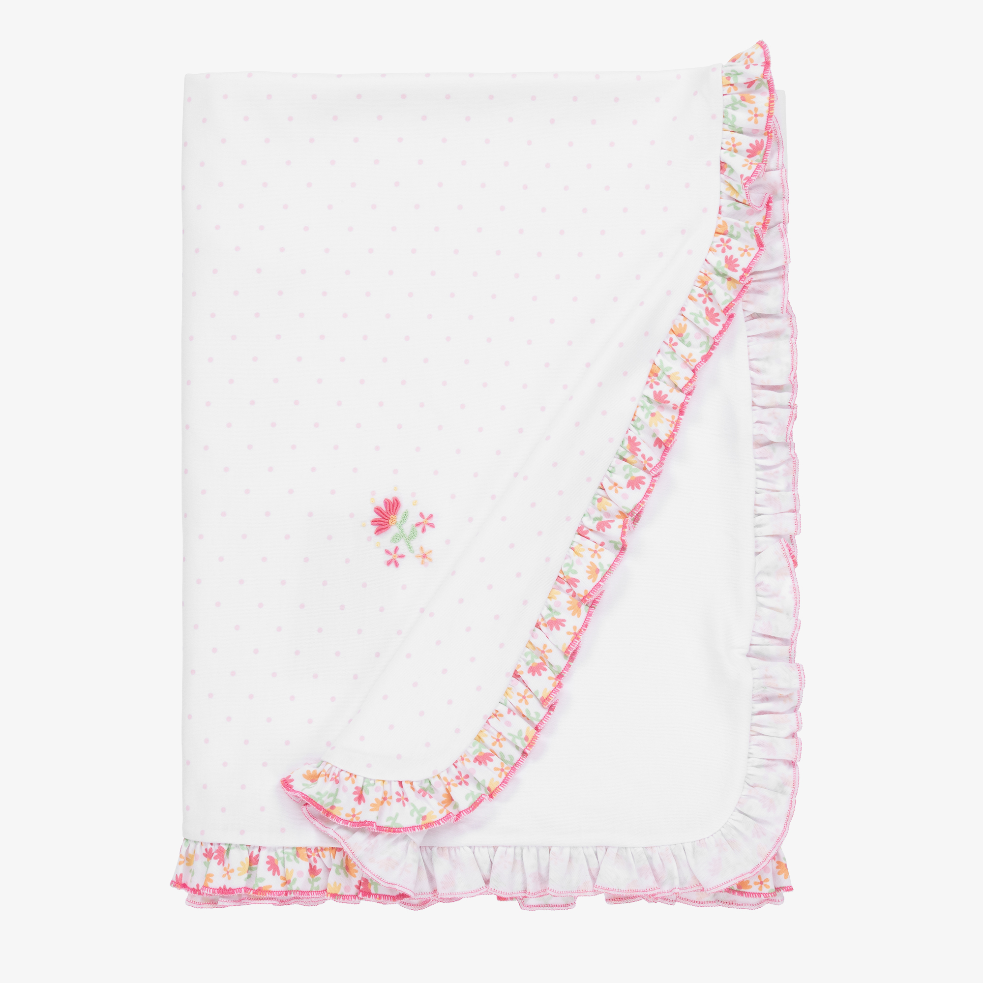 Magnolia Baby - White & Pink Pima Cotton Ruffle Blanket