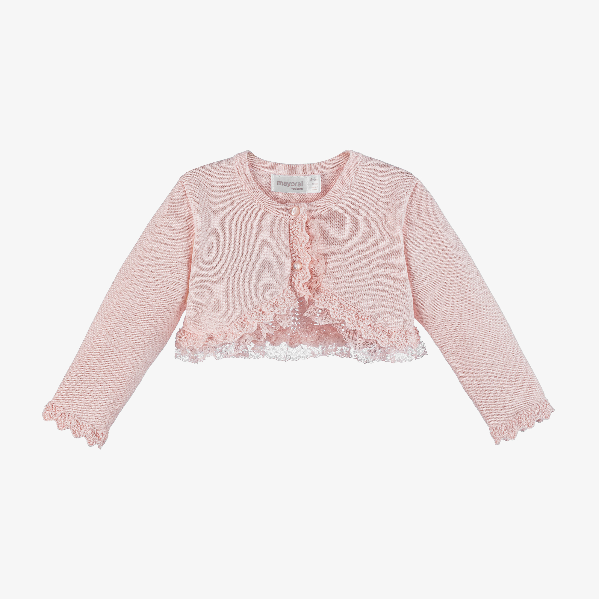 Mayoral - Baby Girls Pink Knit & Lace Cardigan | Childrensalon Outlet