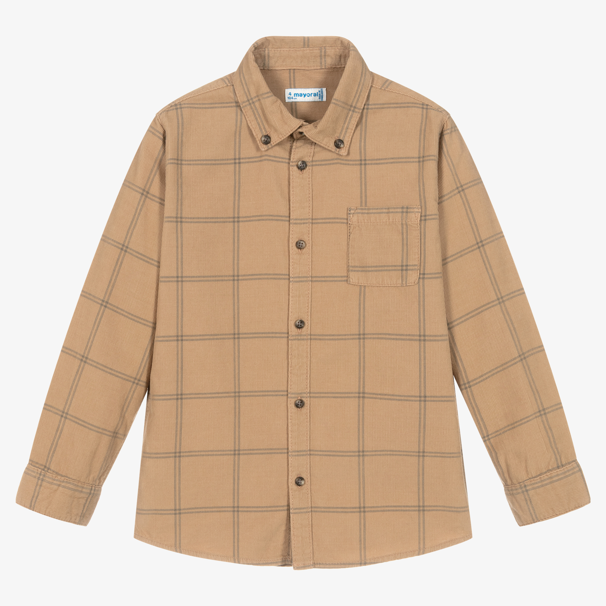 Mayoral - Boys Beige Cotton Check Shirt | Childrensalon Outlet
