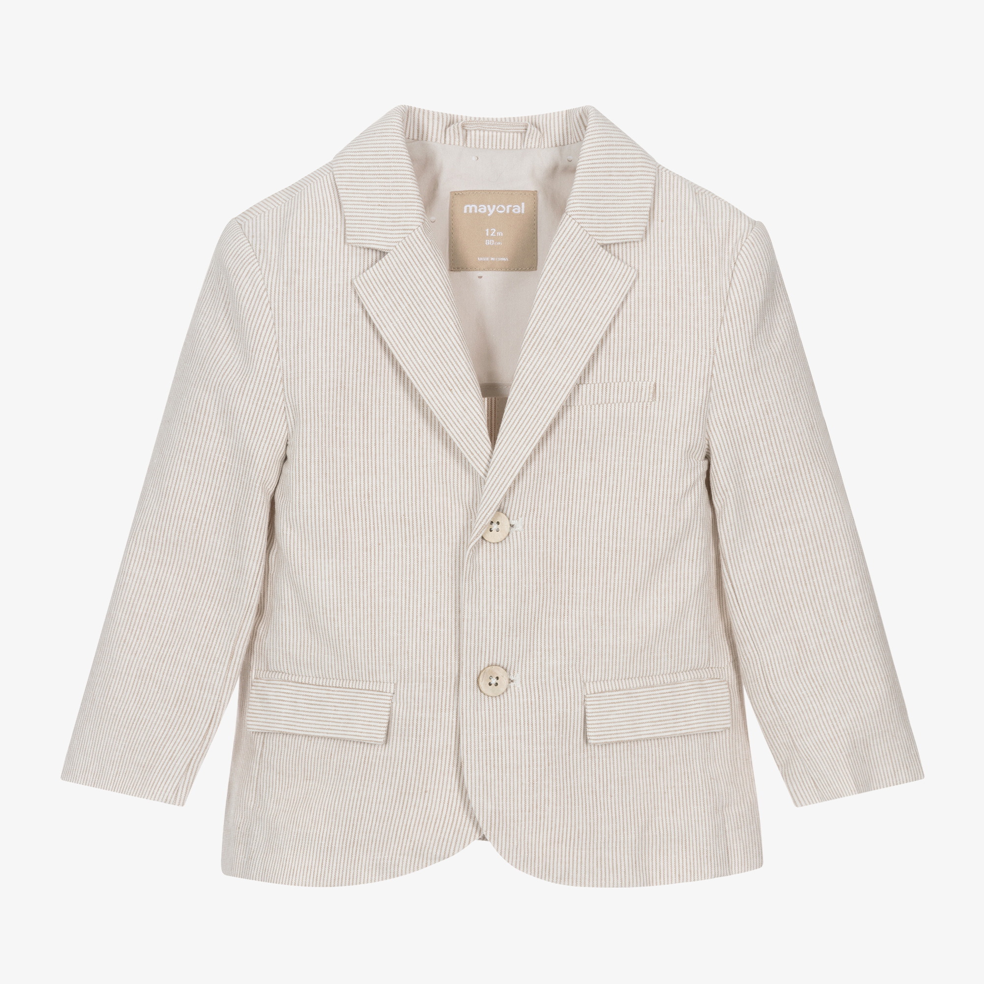 Mayoral Boys Beige Striped Cotton Linen Blazer Childrensalon