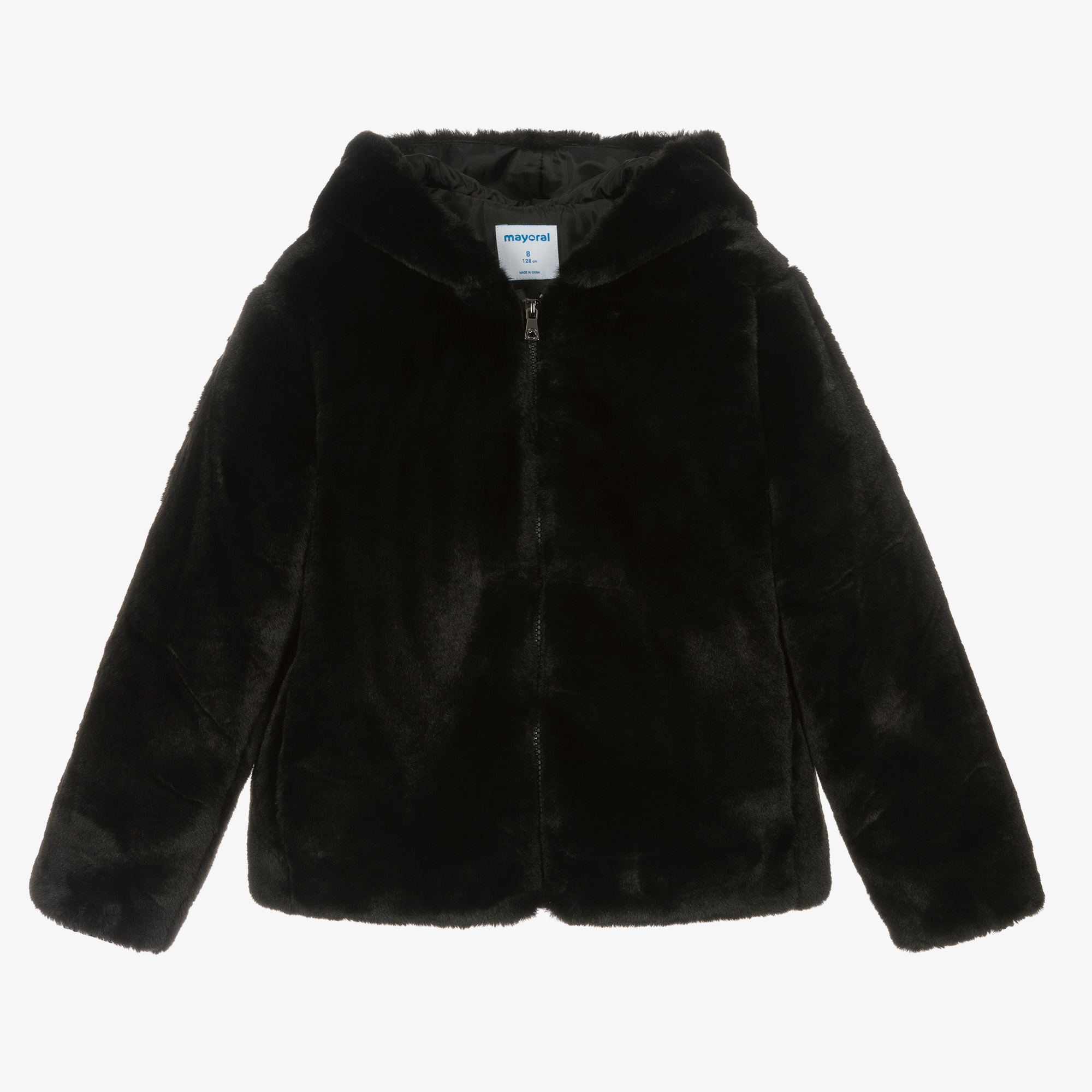 Mayoral Girls Black Plush Faux Fur Jacket