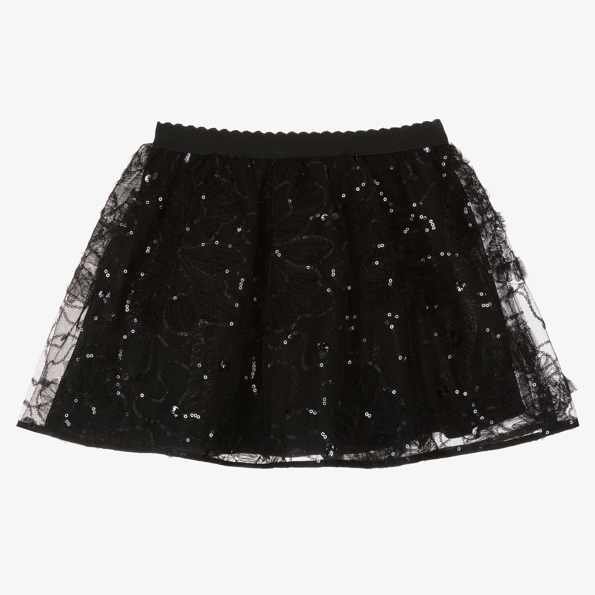Mayoral Girls Black Sequin Tulle Floral Skirt Childrensalon