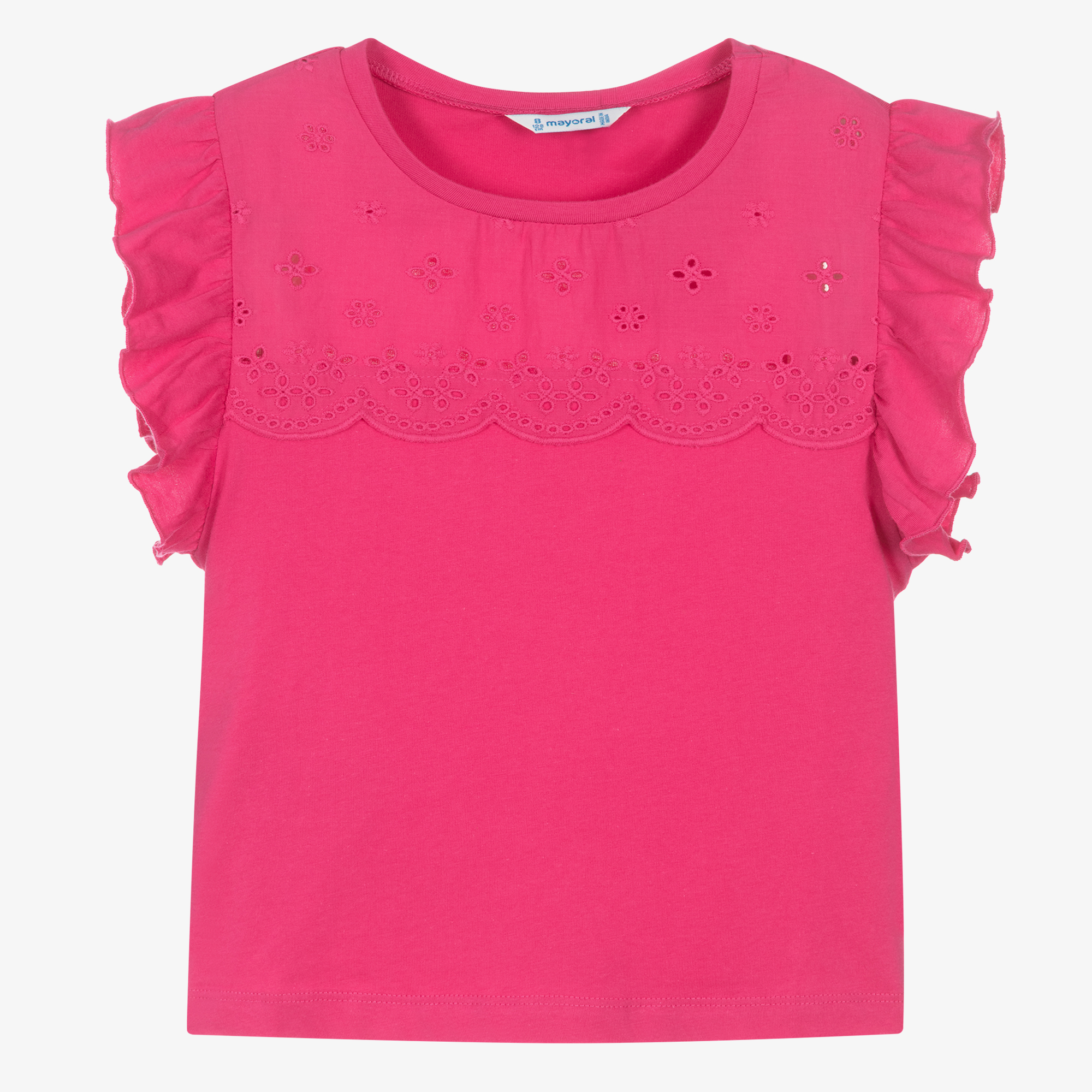 Mayoral - Girls Pink Cotton Ruffle Sleeve T-Shirt Mayoral - Girls Pink Cotton Ruffle Sleeve T-Shirt
