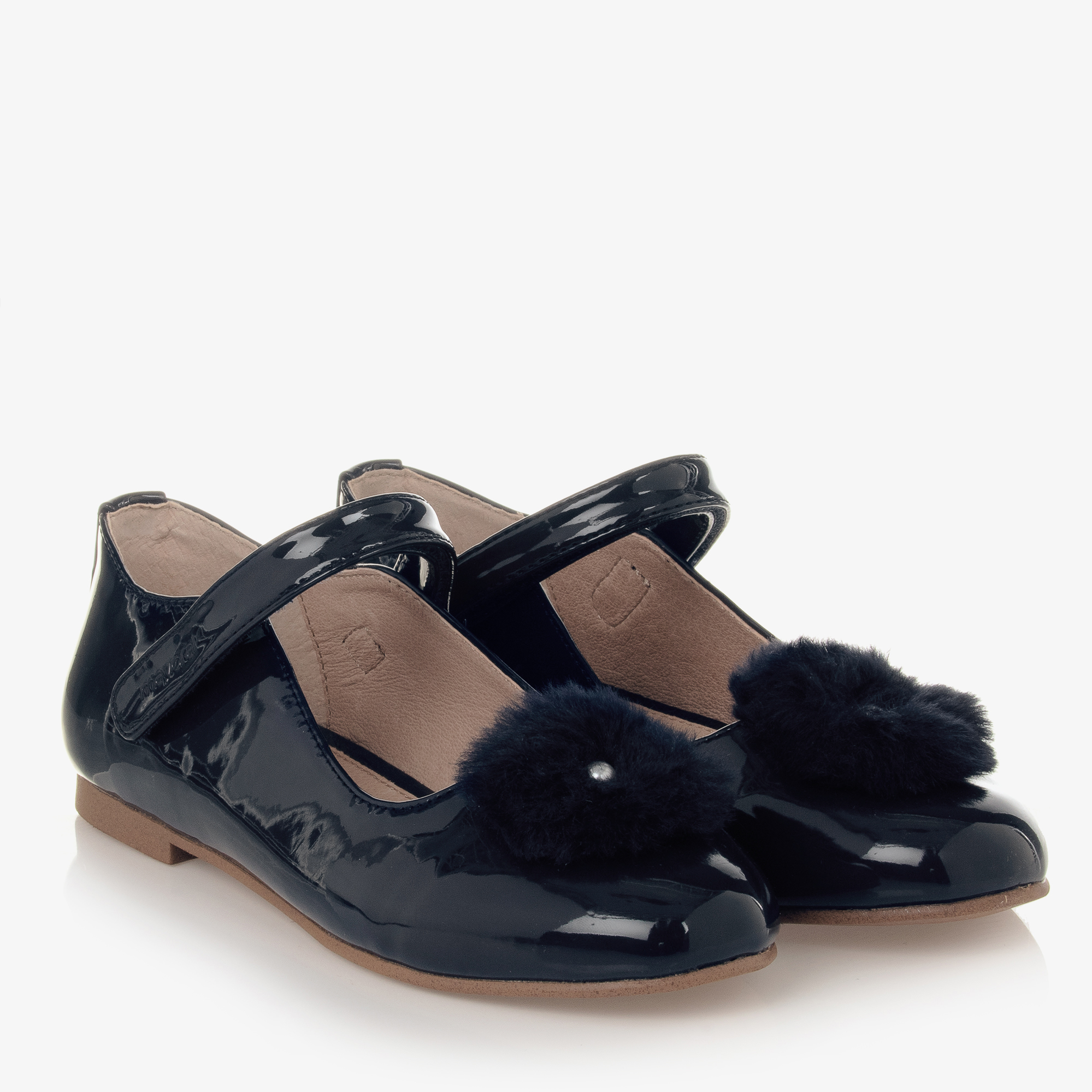 Mayoral Teen Girls Blue Patent Pom Pom Shoes