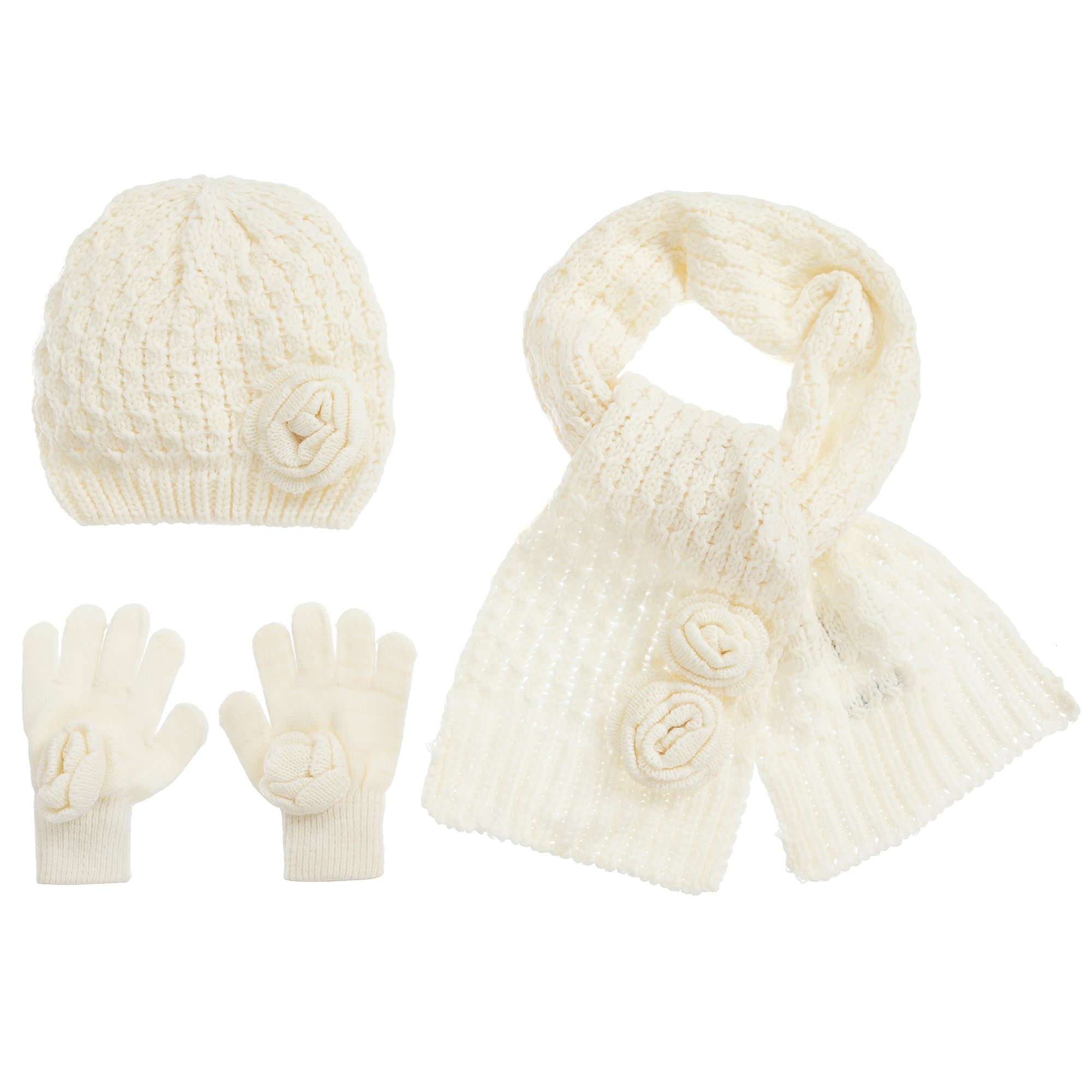 White Hat Scarf And Glove Set Mayoral Teen Ivory Knitted Hat Set