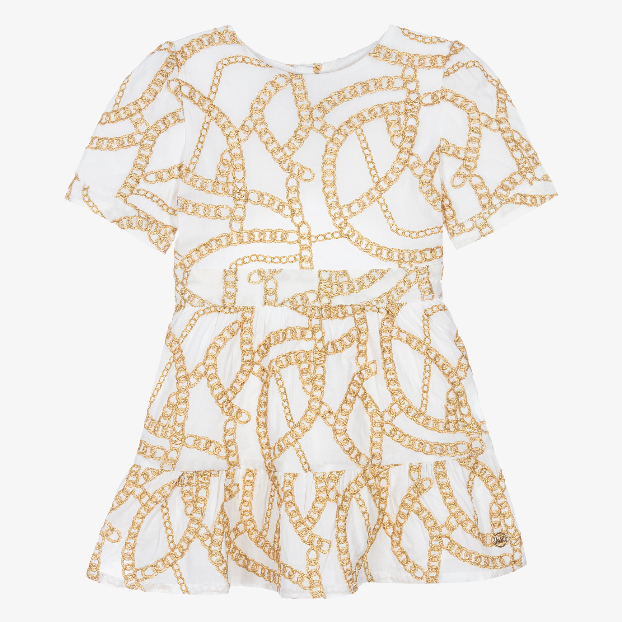 Michael Kors Kids Girls Ivory Embroidered Gold Chain Dress