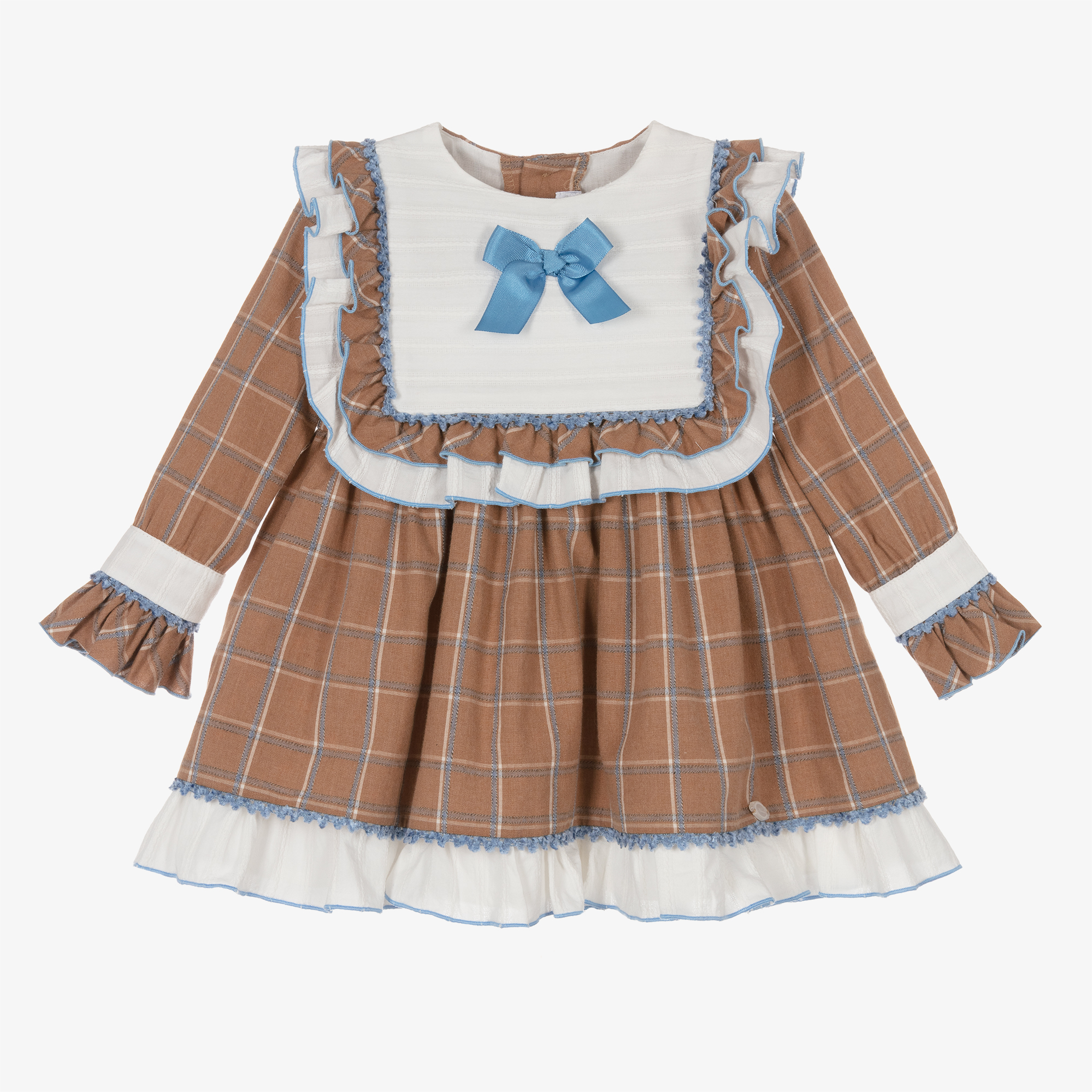 Miranda - Girls Beige Cotton Check Dress | Childrensalon Outlet