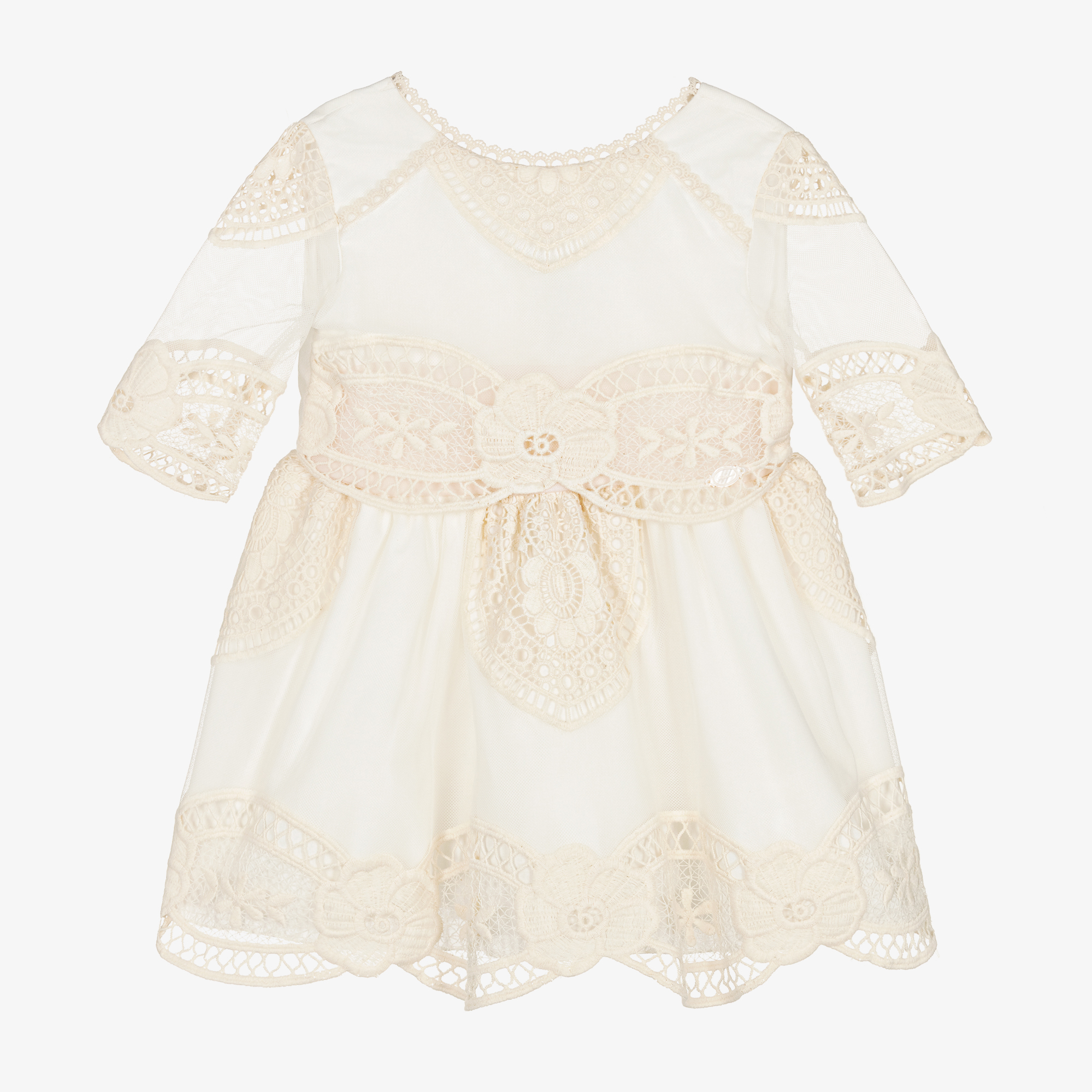 burgundy and cream lace dress Long Cold Shoulder Dress with Embroidery by Elizabeth KGL1521