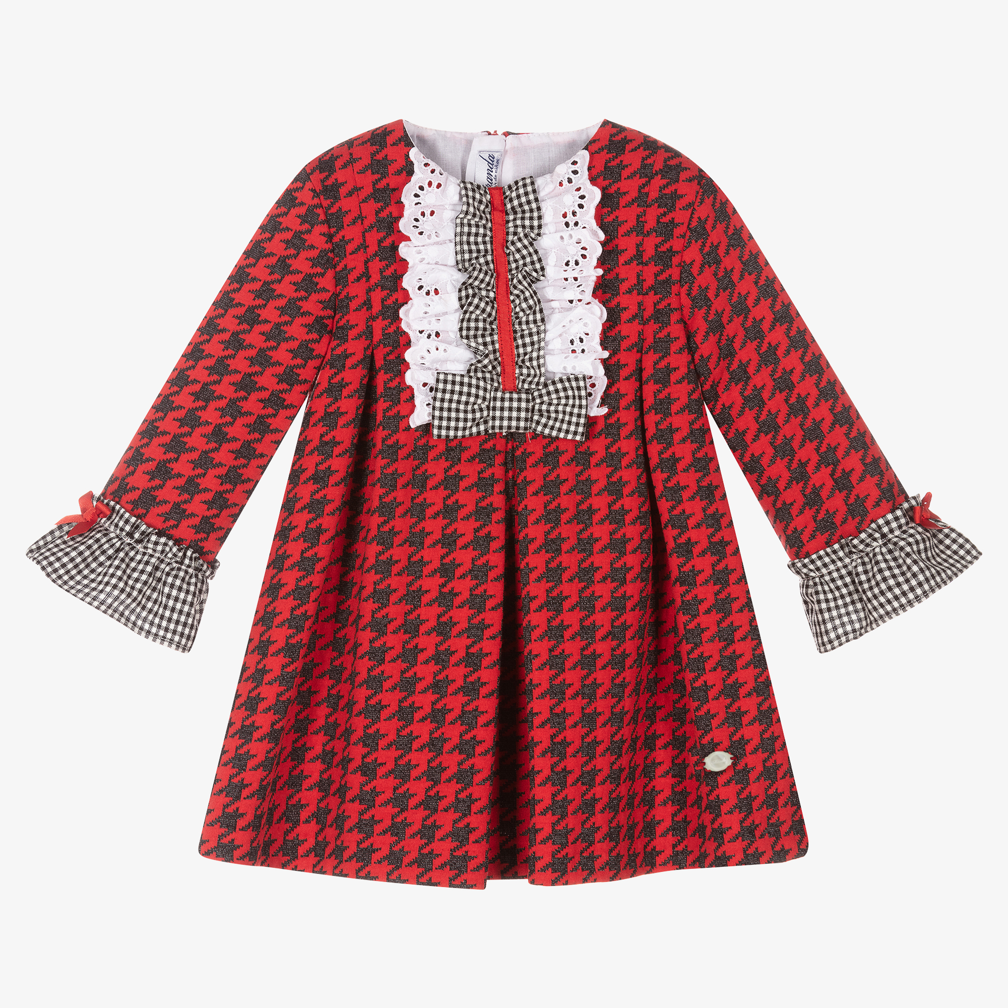 fitted lace wedding dress Red Houndstooth Sleeveless Boucle Dress